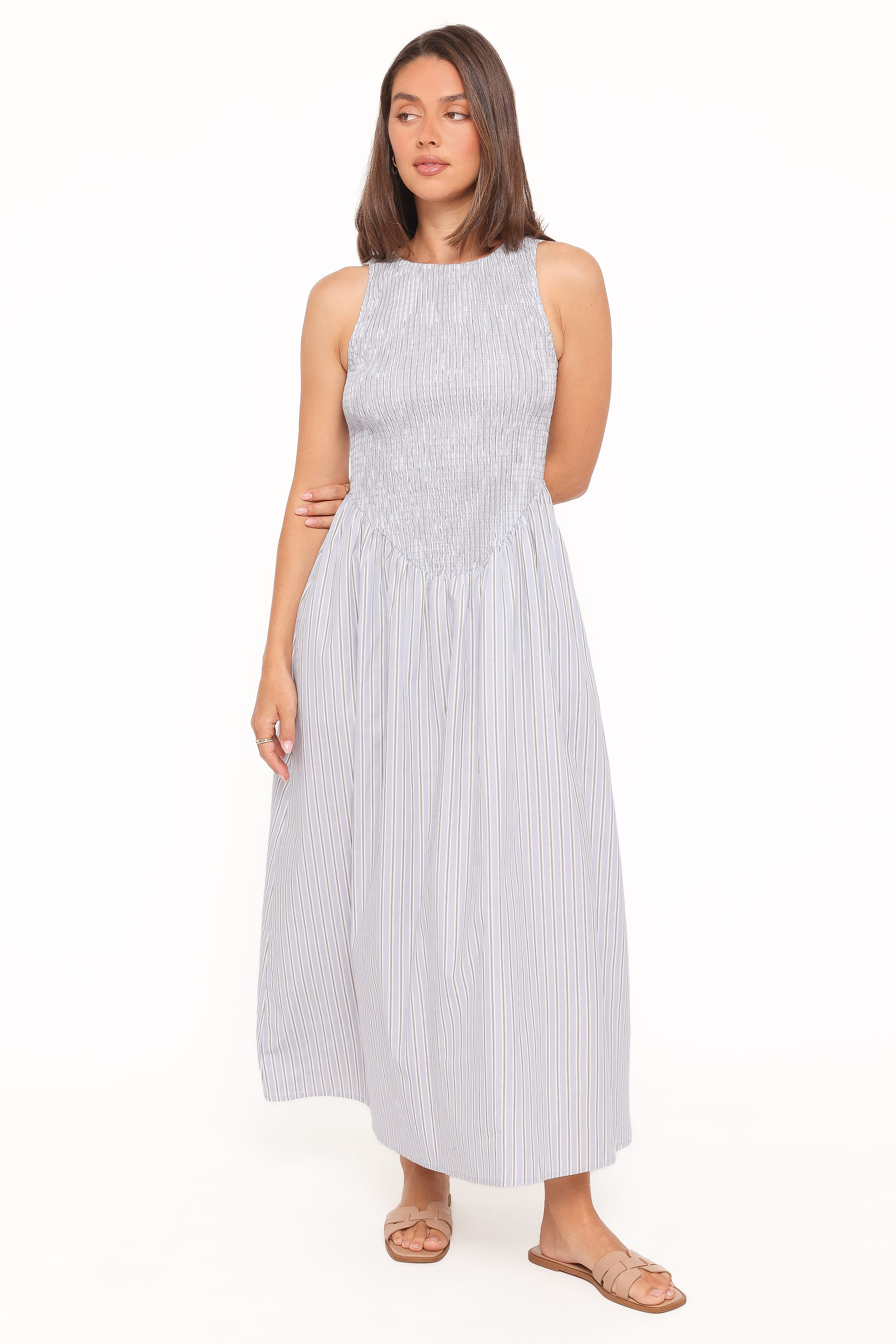 Tony Maxi Dress - Brown/Blue Stripe