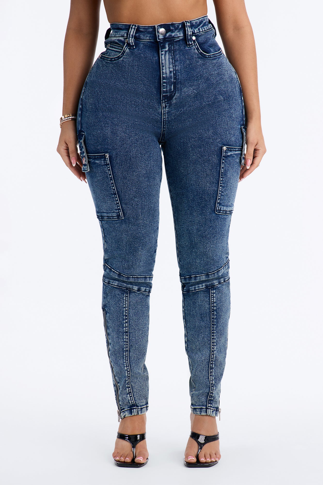 Lowkey Snatched High Rise Cargo Skinny Jeans - Vintage Wash