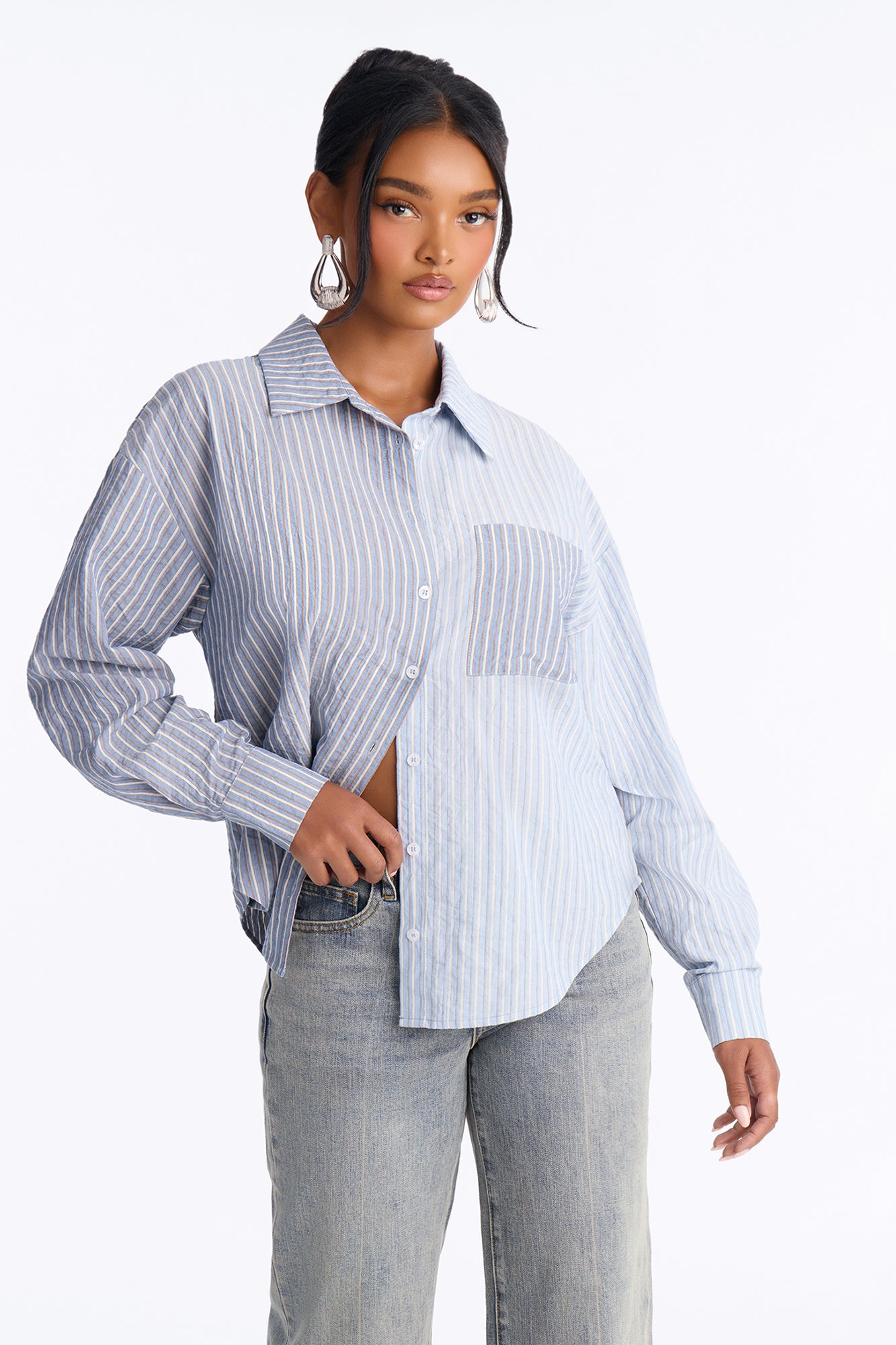 Salina Striped Button Up Shirt - Blue/combo