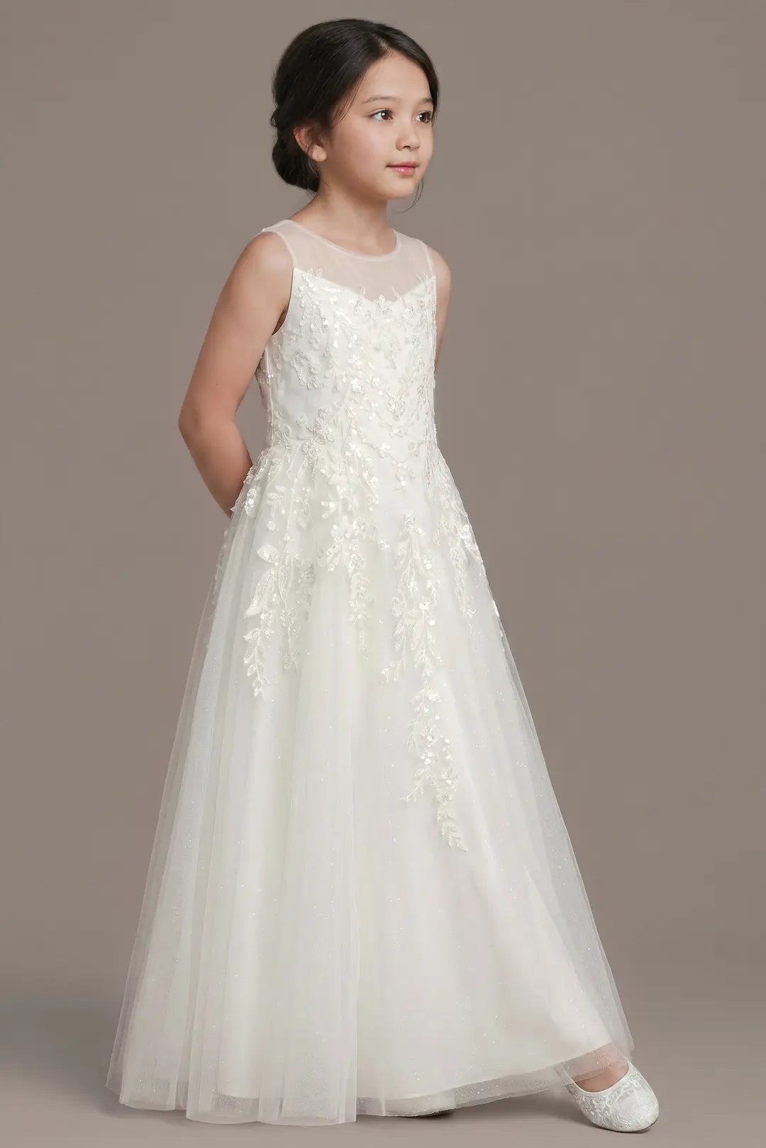 Tulle Illusion Lace Applique Flower Girl Dress
