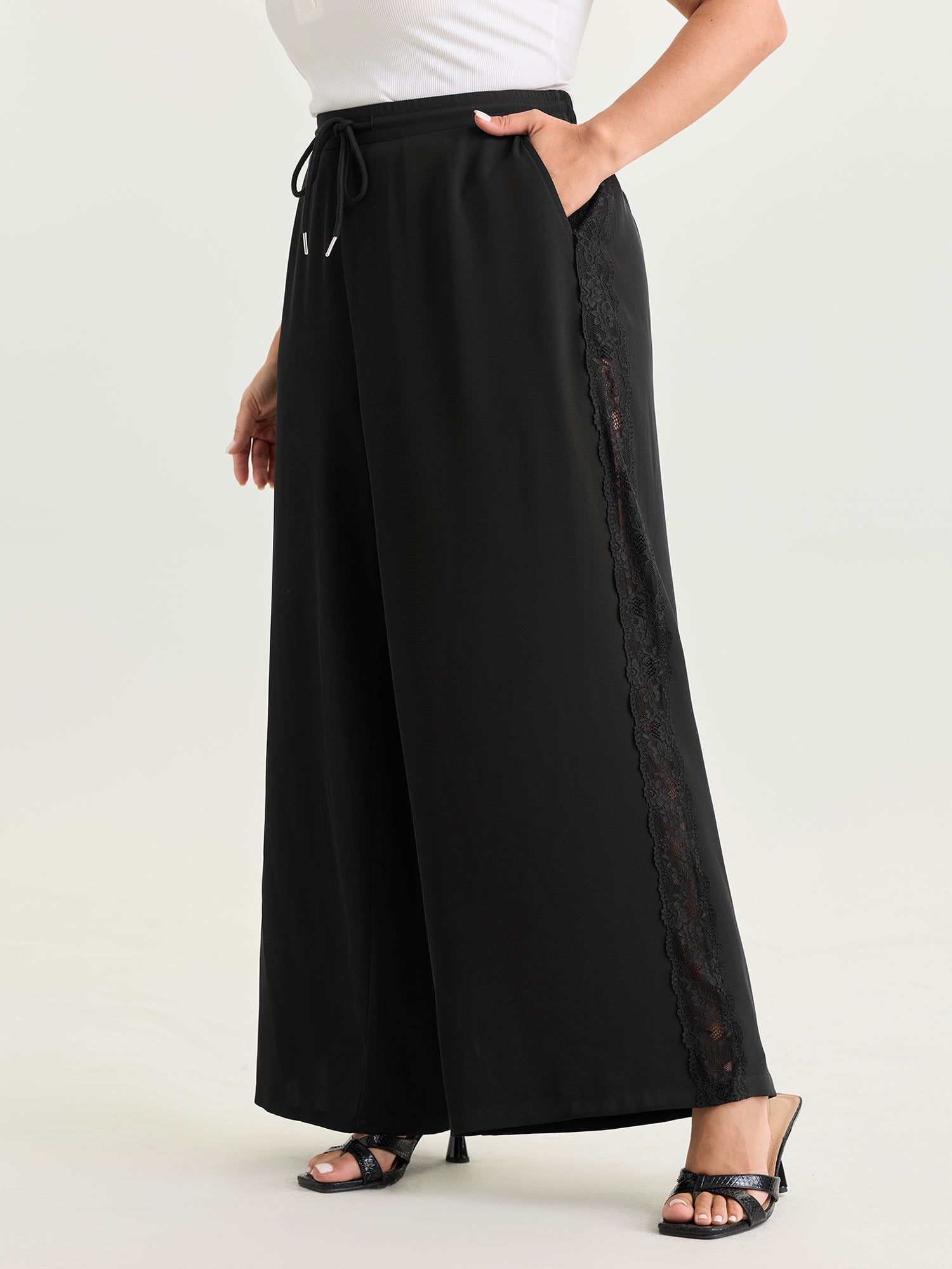 Lace Side Panels Drawstring Pants