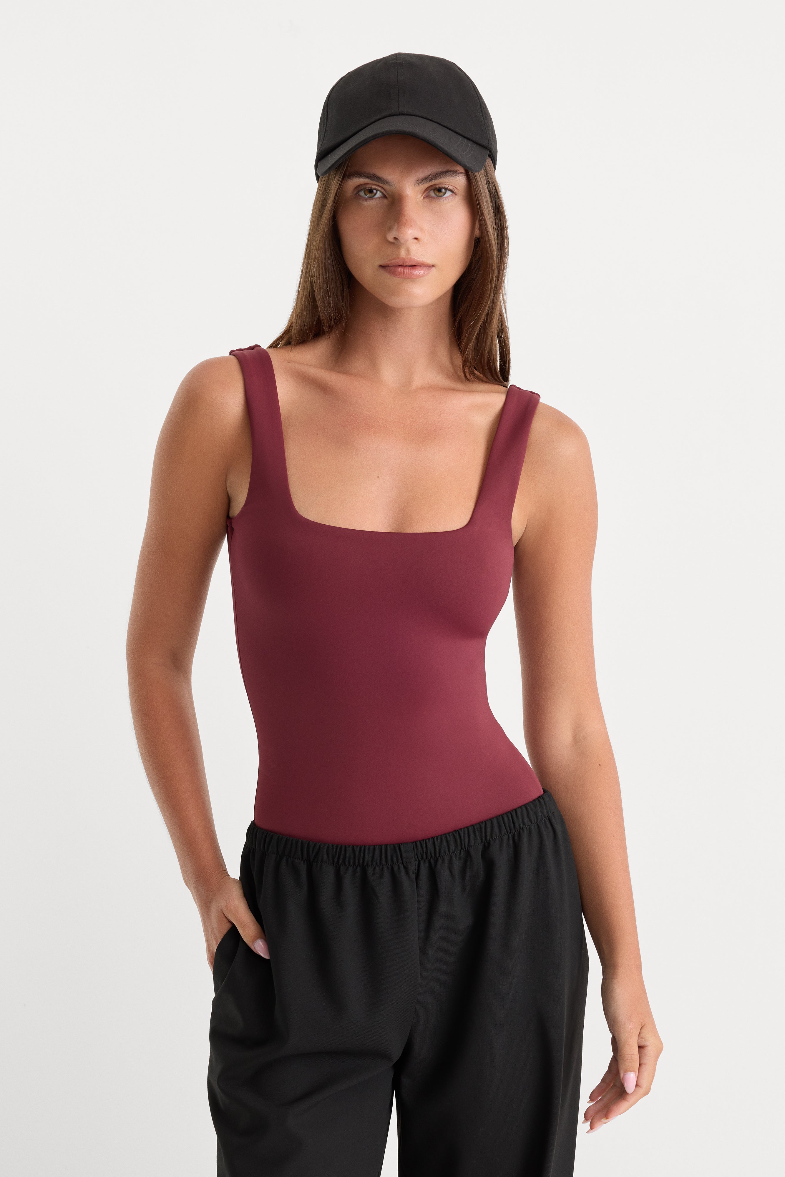 THE SCULPTING MODERN TANK BODYSUIT | BERRY NOIR