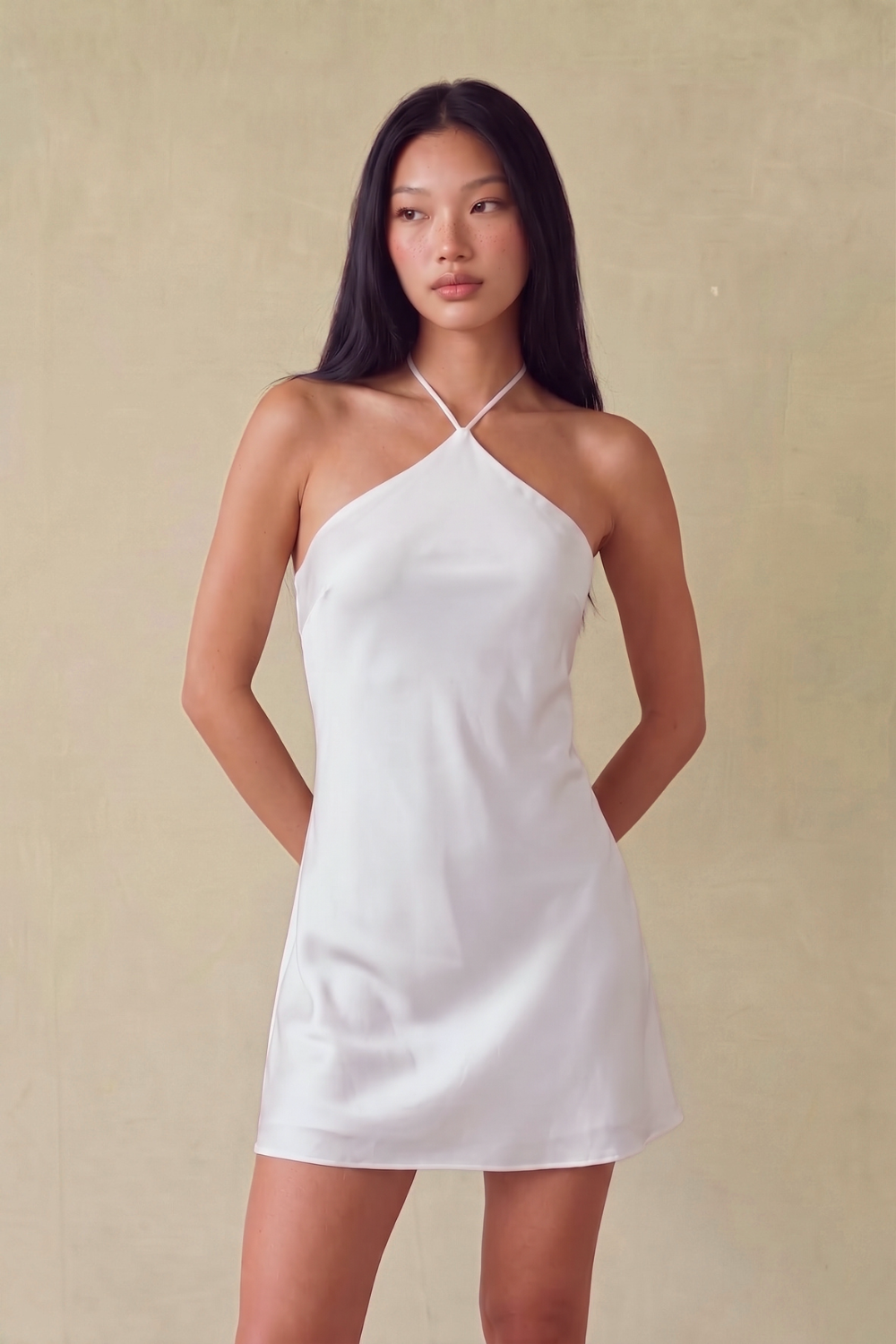 Anya Halter Satin Mini Dress