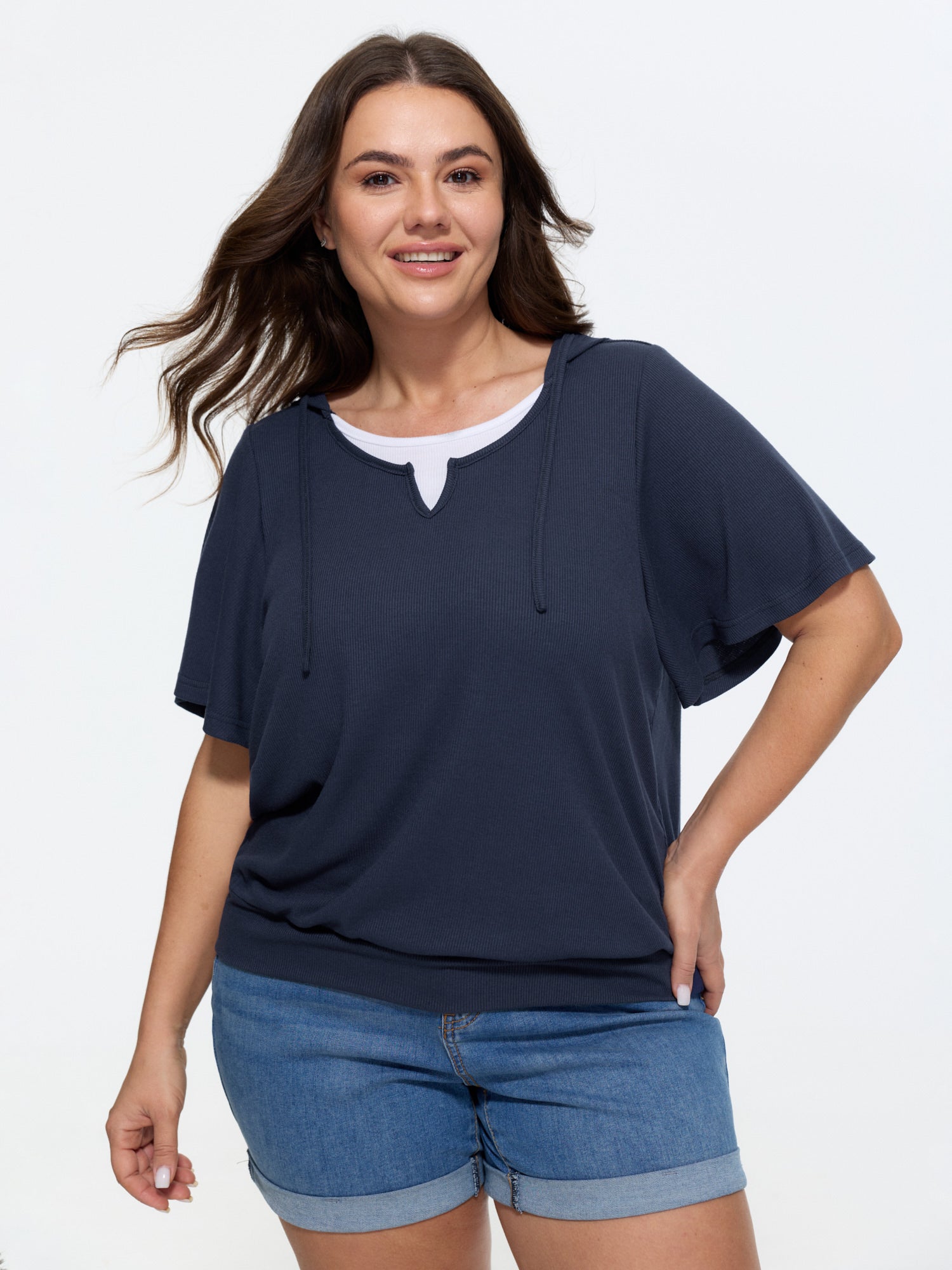 Supersoft Stretchy Hooded Color Contrast T-Shirt