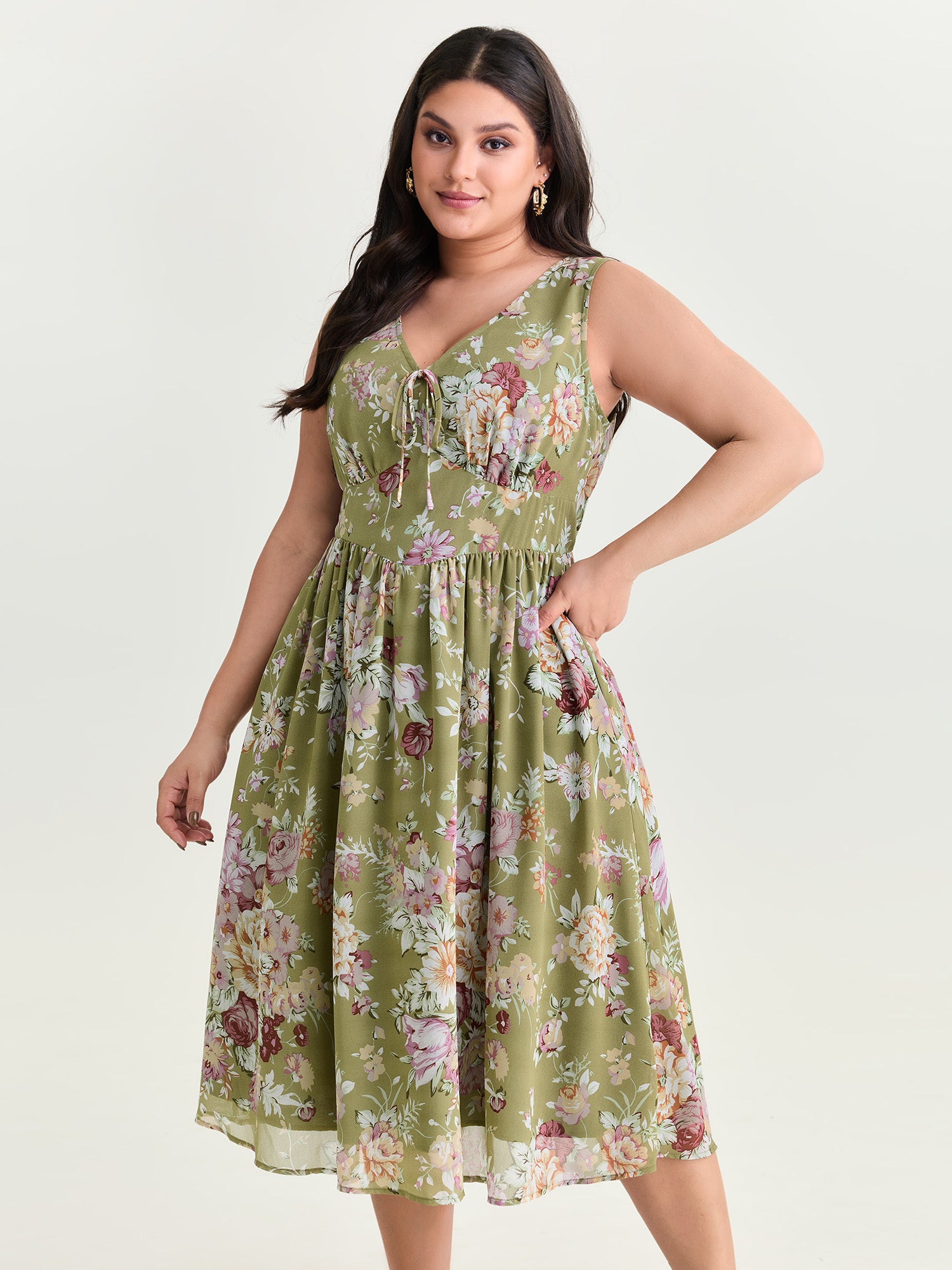 Floral Print Triangular Waist Midi Dress