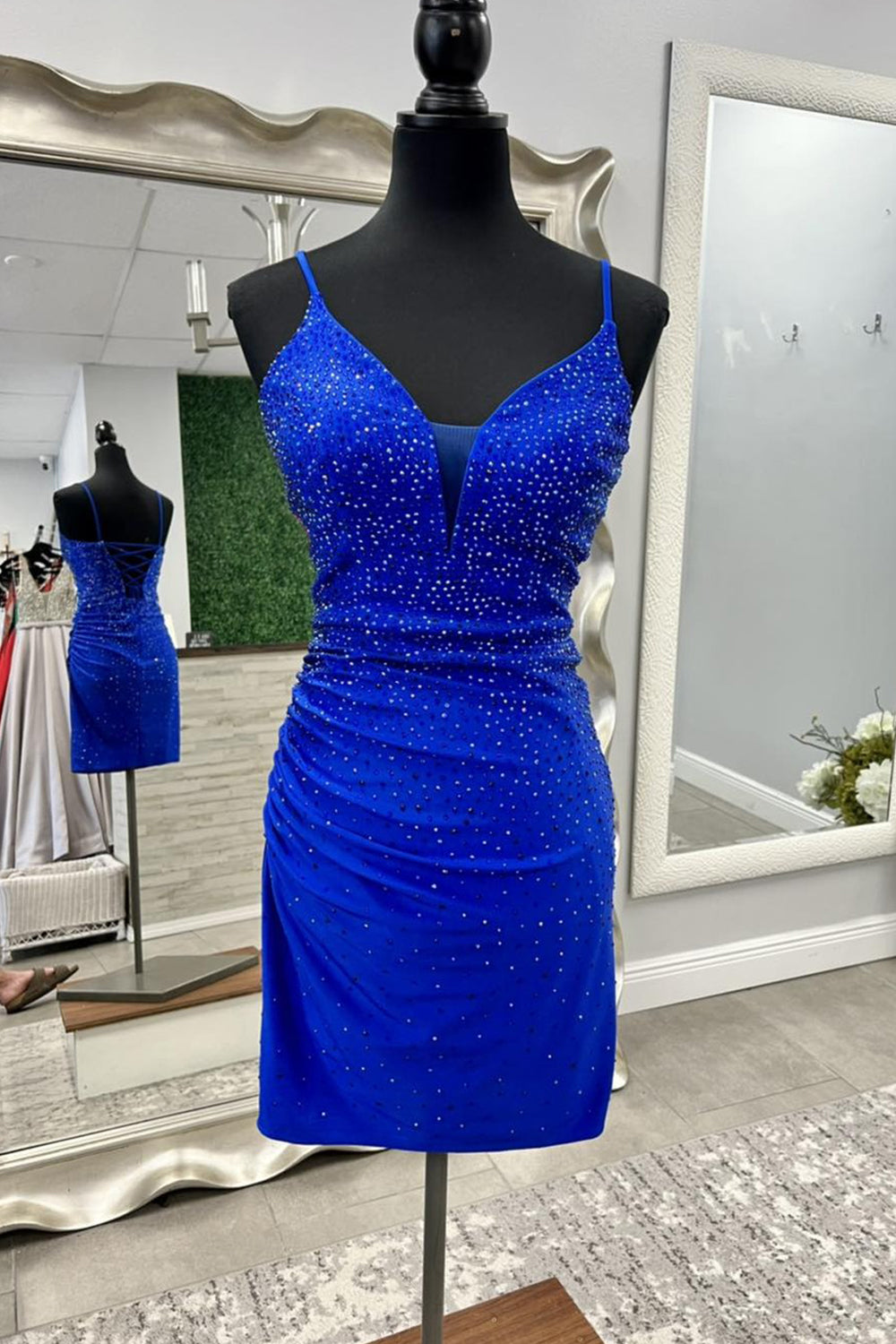 Sparkly Royal Blue Beaded Tight Short Homecoming Dress/Mini Dress