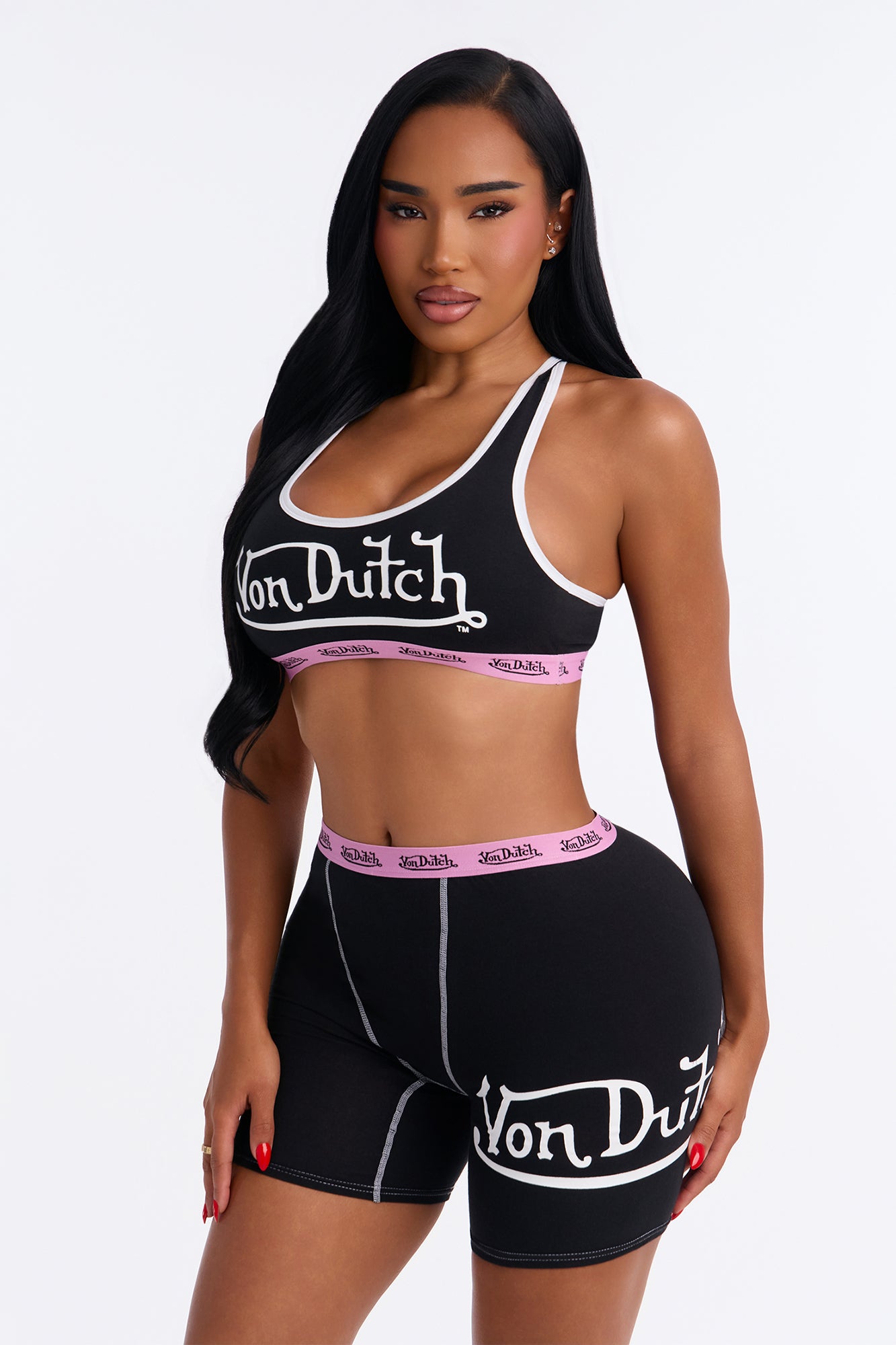 Von Dutch Contrast Bralette High Waist Brief 2 Piece Set - Black