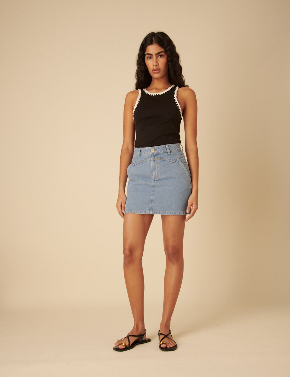 Blue Denim Western Mini Skirt