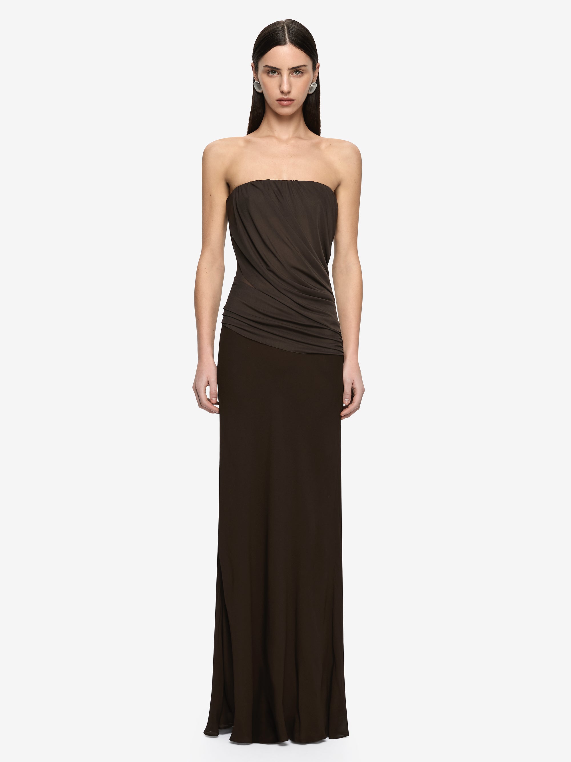 XANTHI STRAPLESS MAXI DRESS - BITTER CHOC