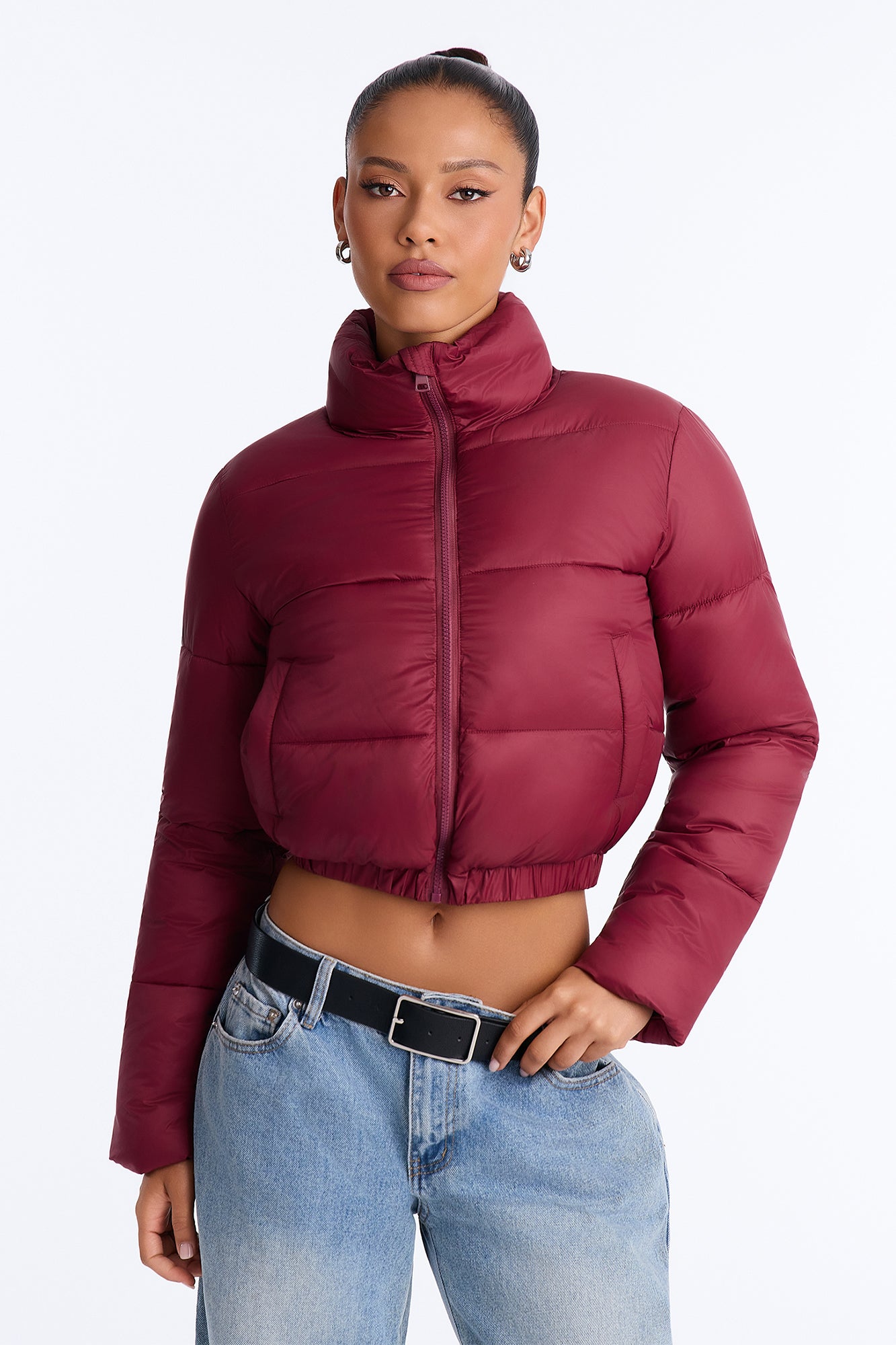 Up And About Funnel Neck Puffer Coat - Burgundy