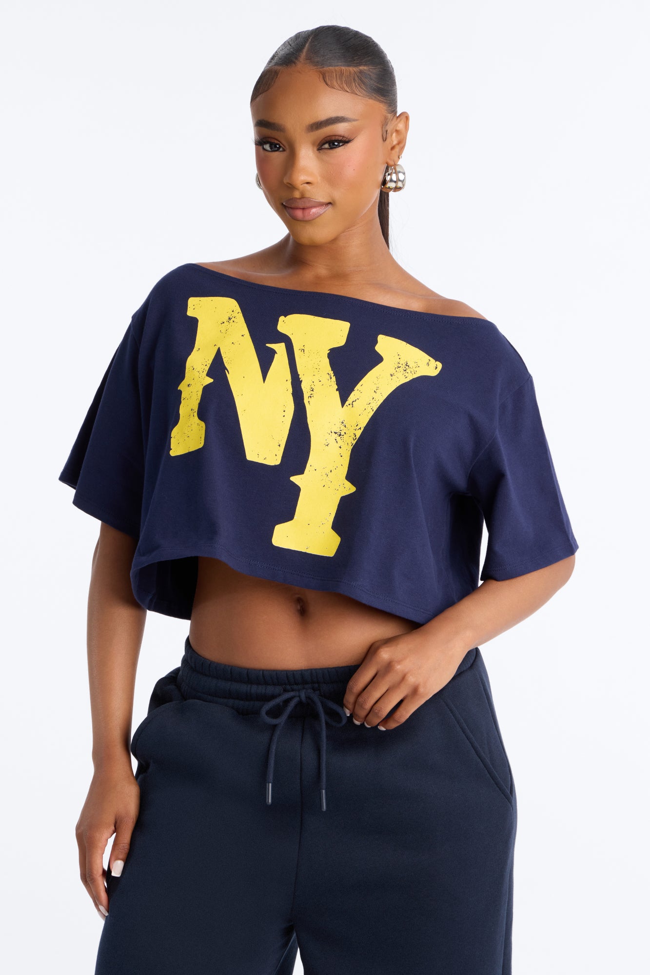 NY Metropolitan Off Shoulder Tee - Navy