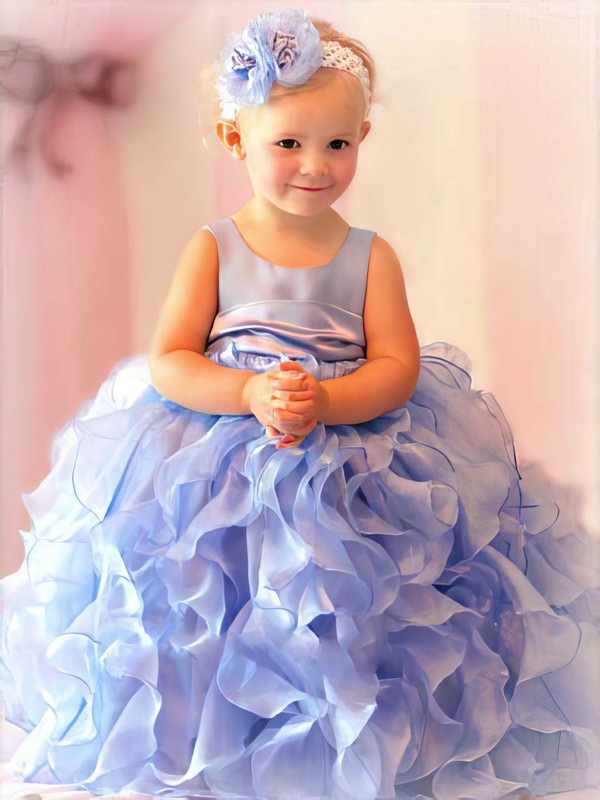 Luxurious Scoop Neck Sleeveless Ball Gown Organza Floor-Length Flower Girl Dresses