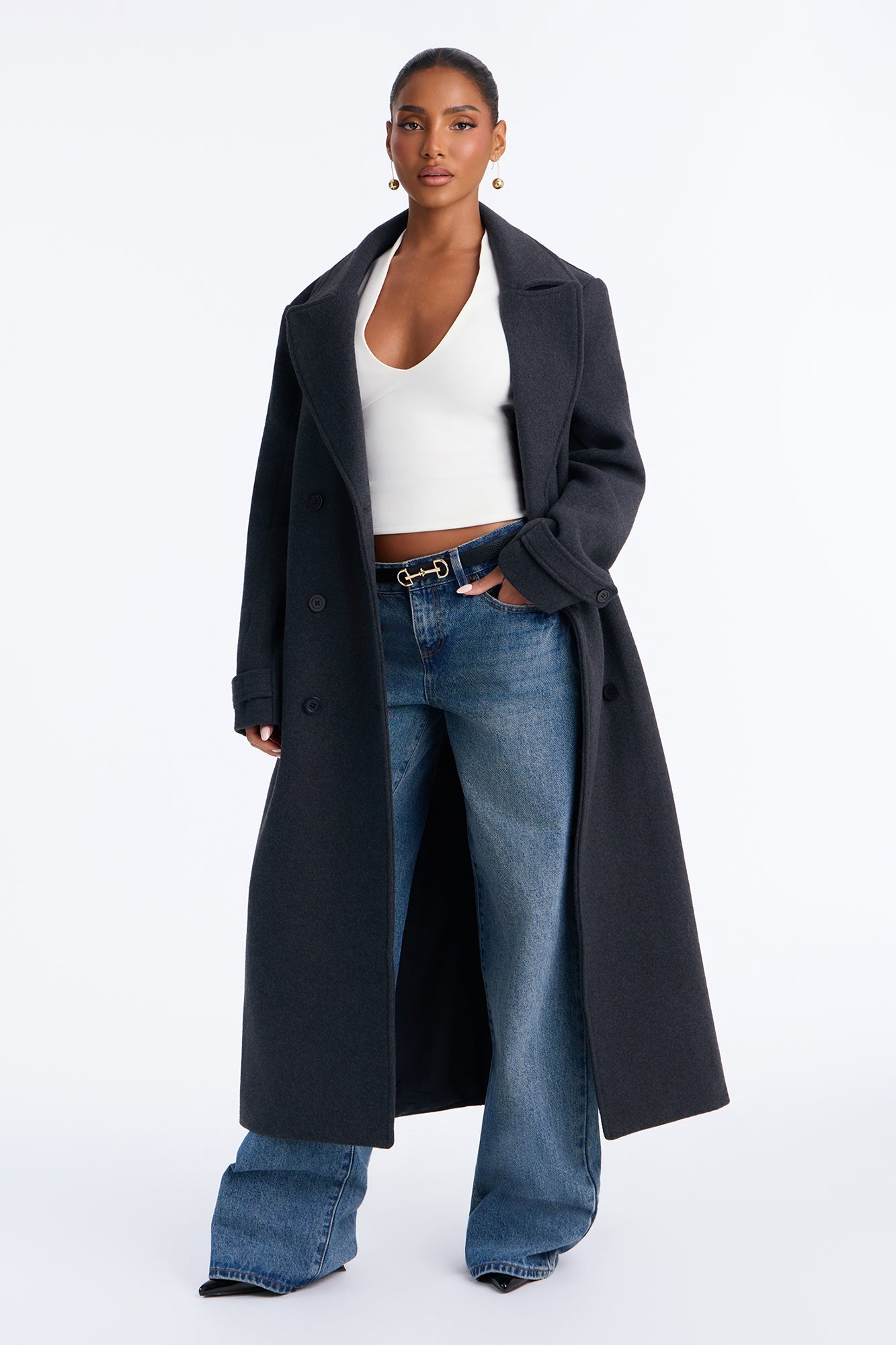 Get Cozy For The Cold Wool Blend Maxi Coat - Charcoal