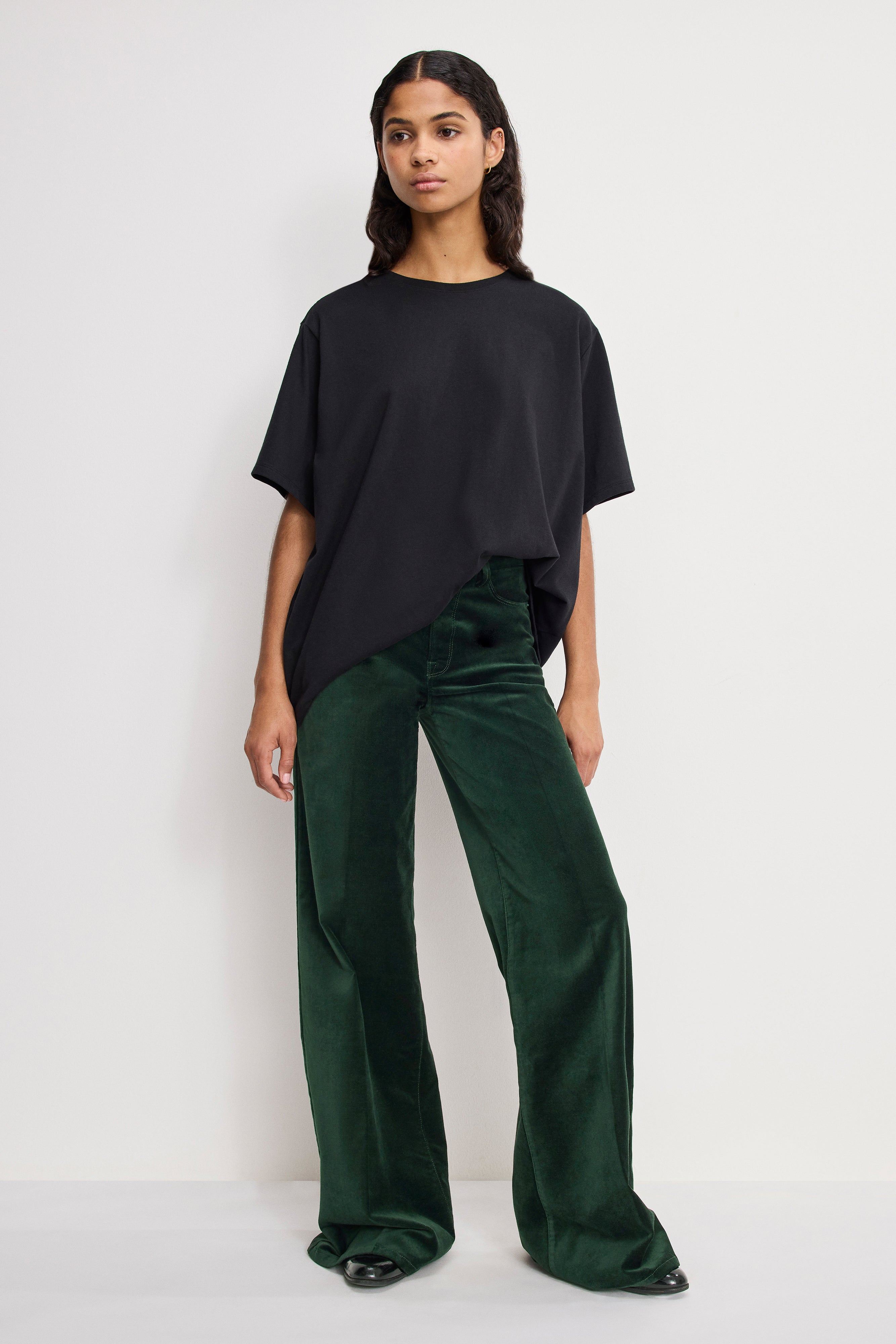 VELVET GOOD WAIST PALAZZO  PANTS | PINE GREEN003