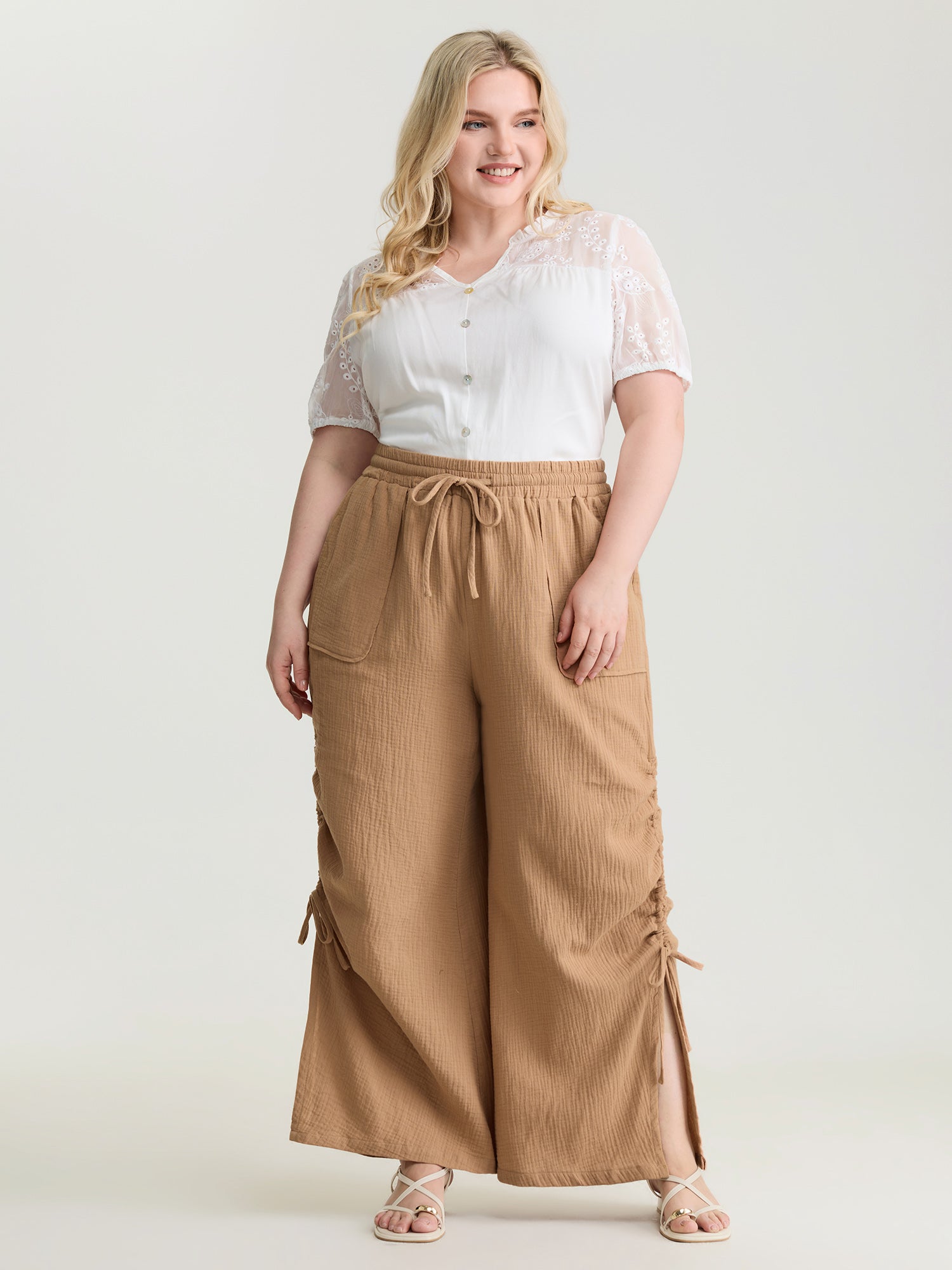 Pure Cotton Drawstring Split Side Pants