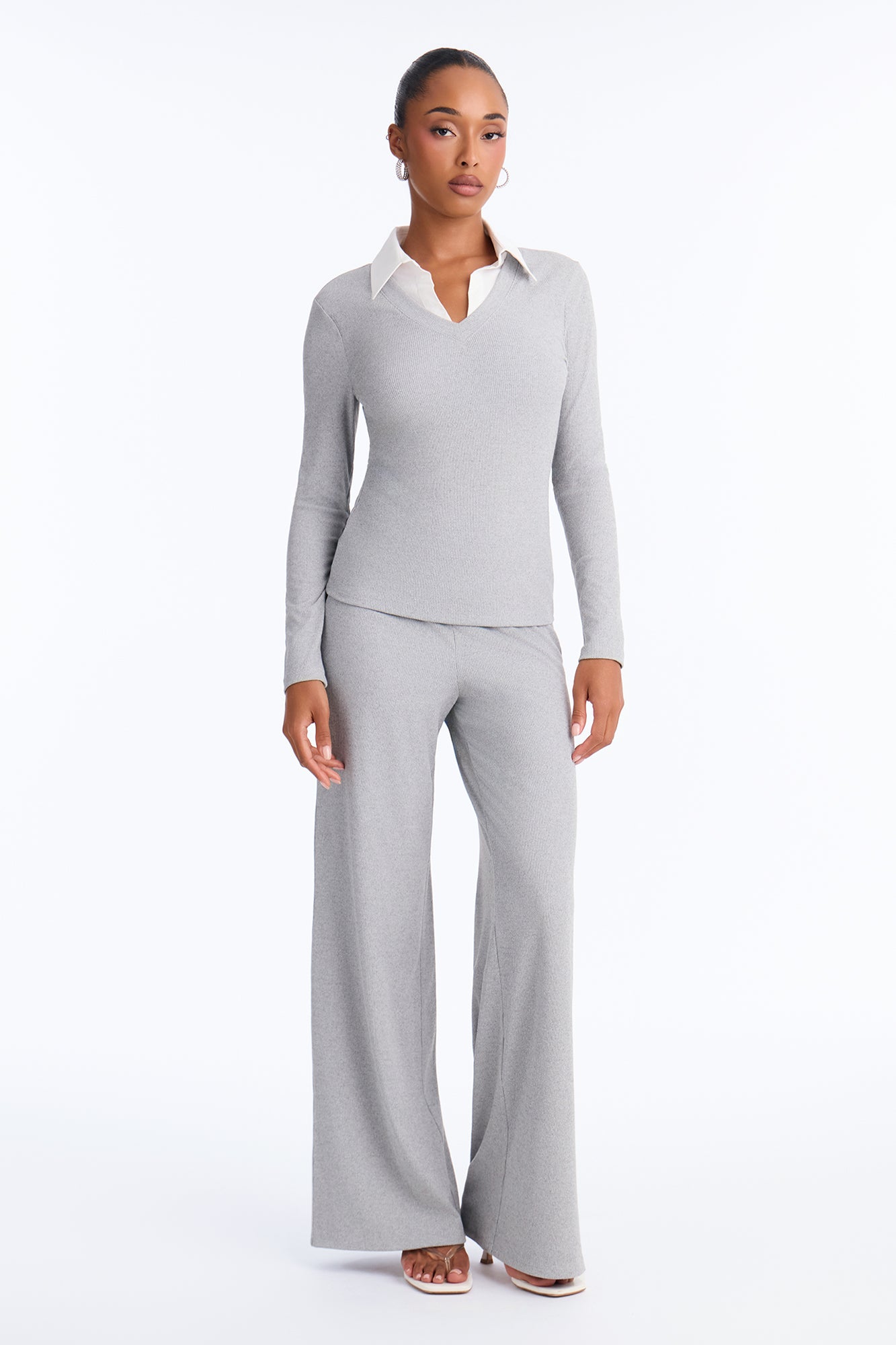 Mira Ribbed Pant Set - Heather