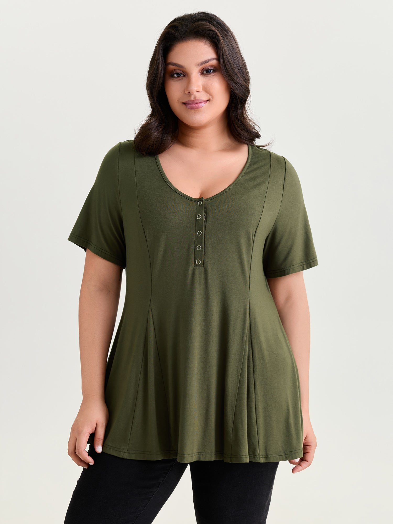 Supersoft Button Detail Fit And Flare T-Shirt