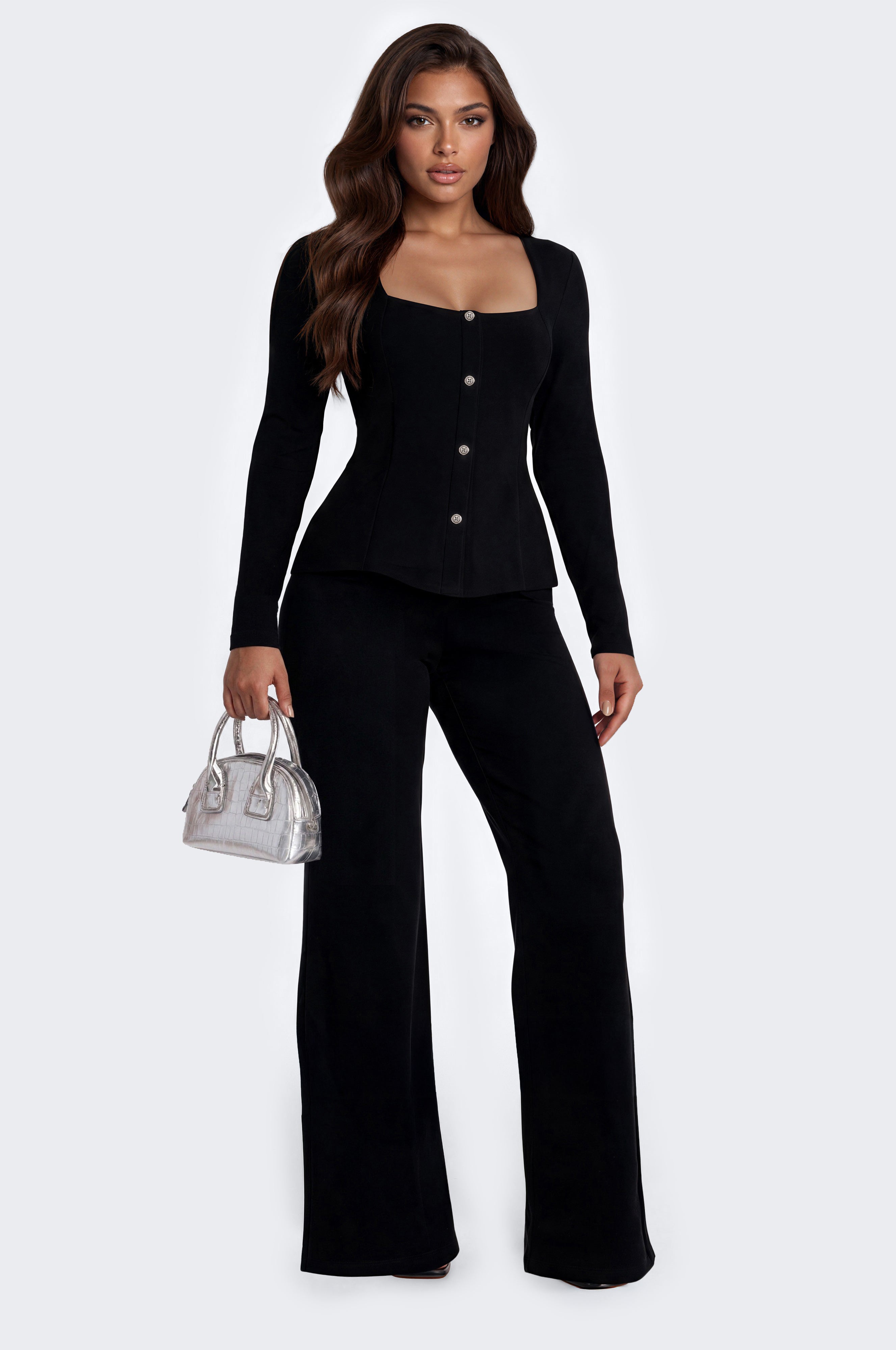 Maddie Square Neck Pant Set - Black
