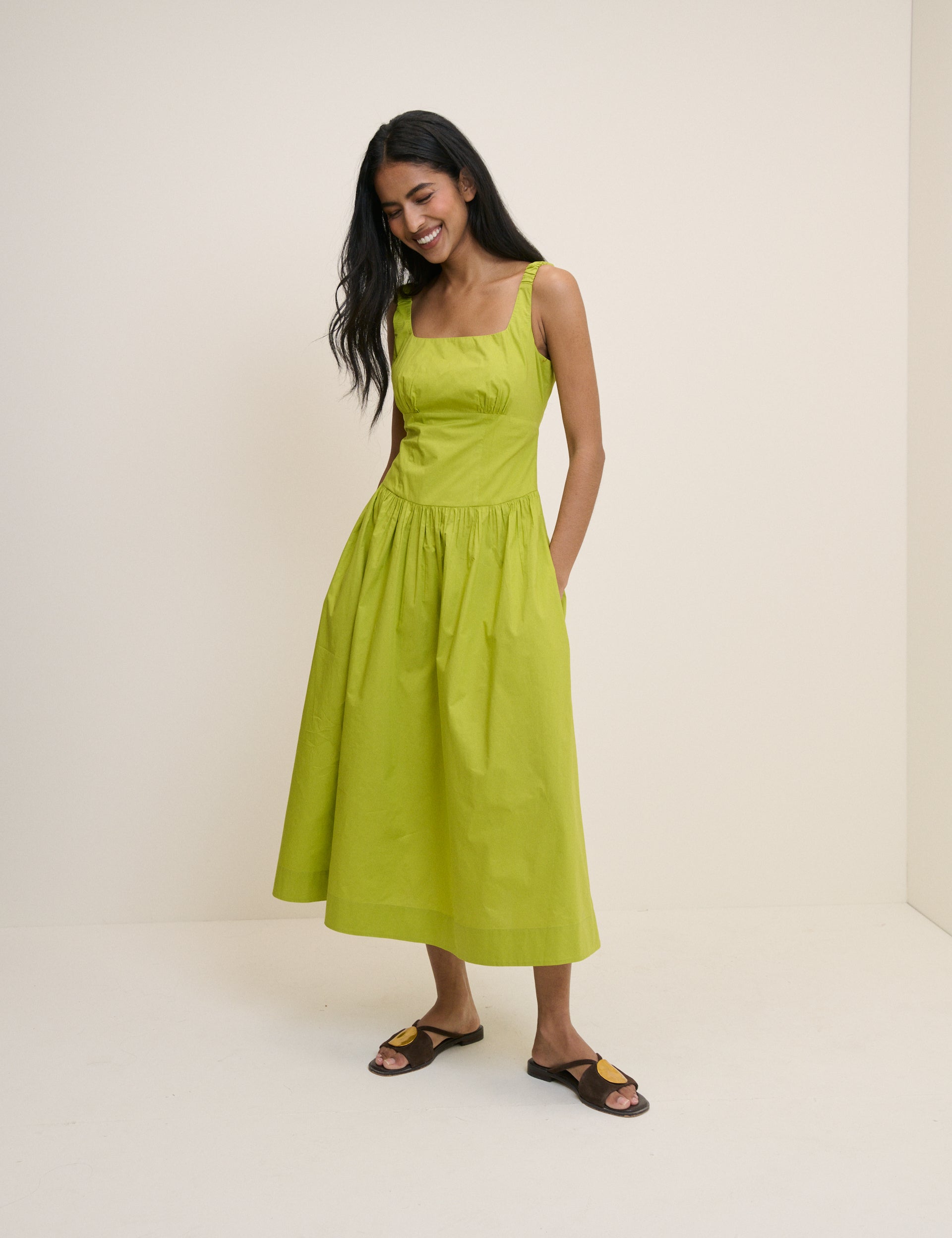 Chartreuse Green Panelled Soraya Midi Dress