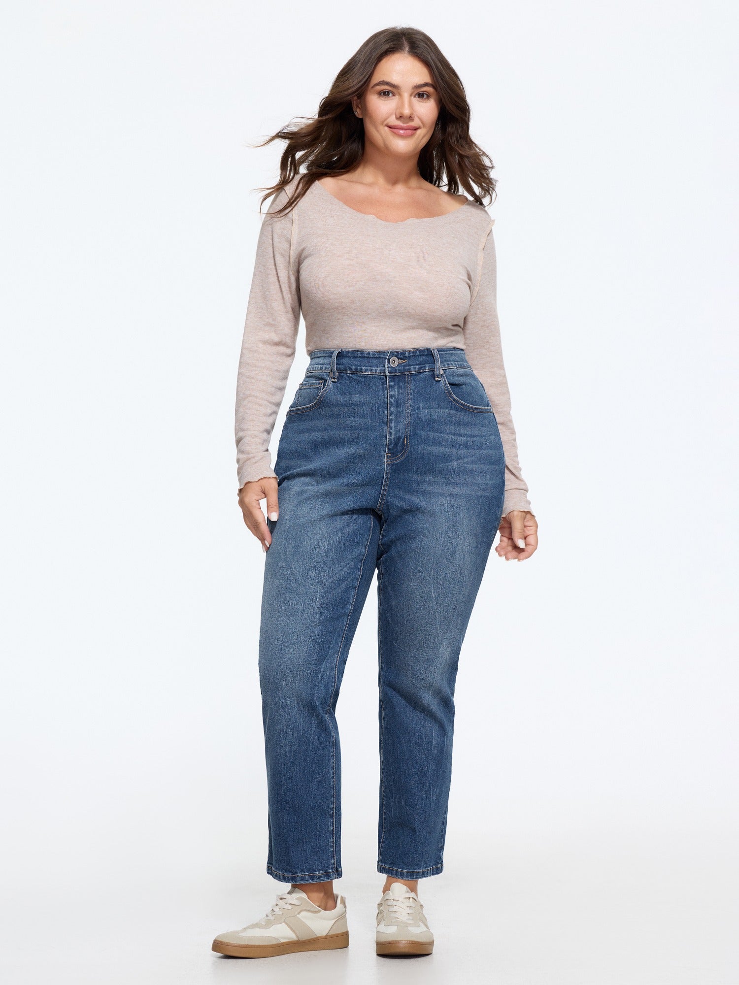 Stretch Washed Straight Leg Jeans