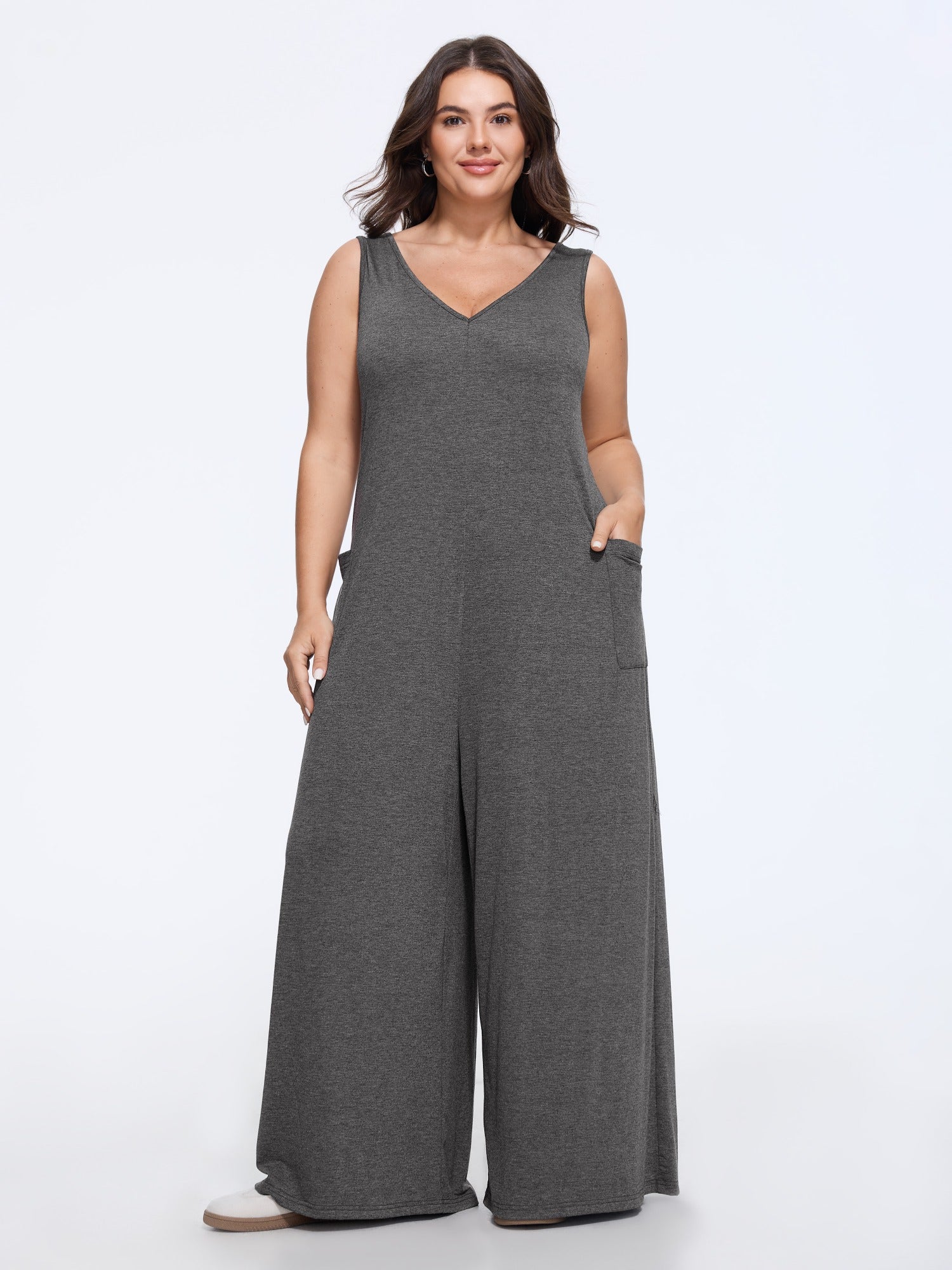 Supersoft V‑Neck Pocket Sleeveless Wide Leg Jumpsuit