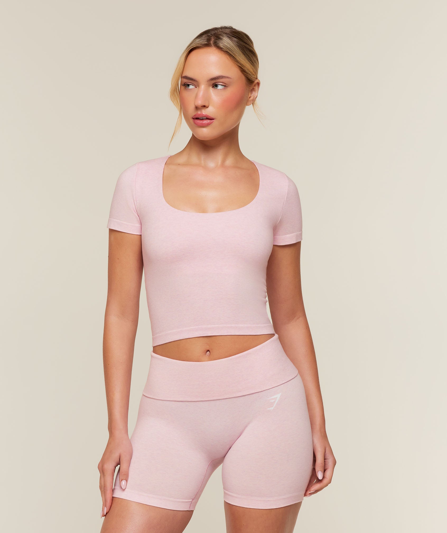 Gymshark CottonMove™ Midi Short Sleeve Top - Gentle Pink Marl