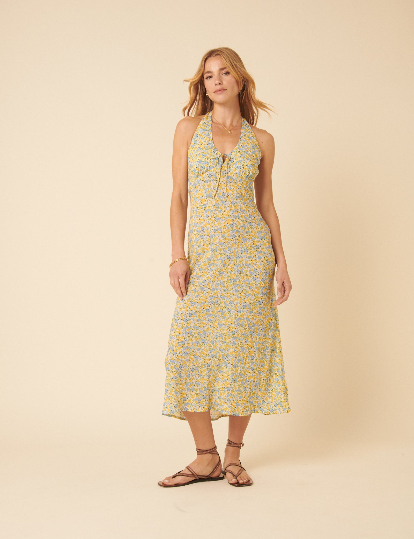Floral Halter Neck Lyne Midi Dress