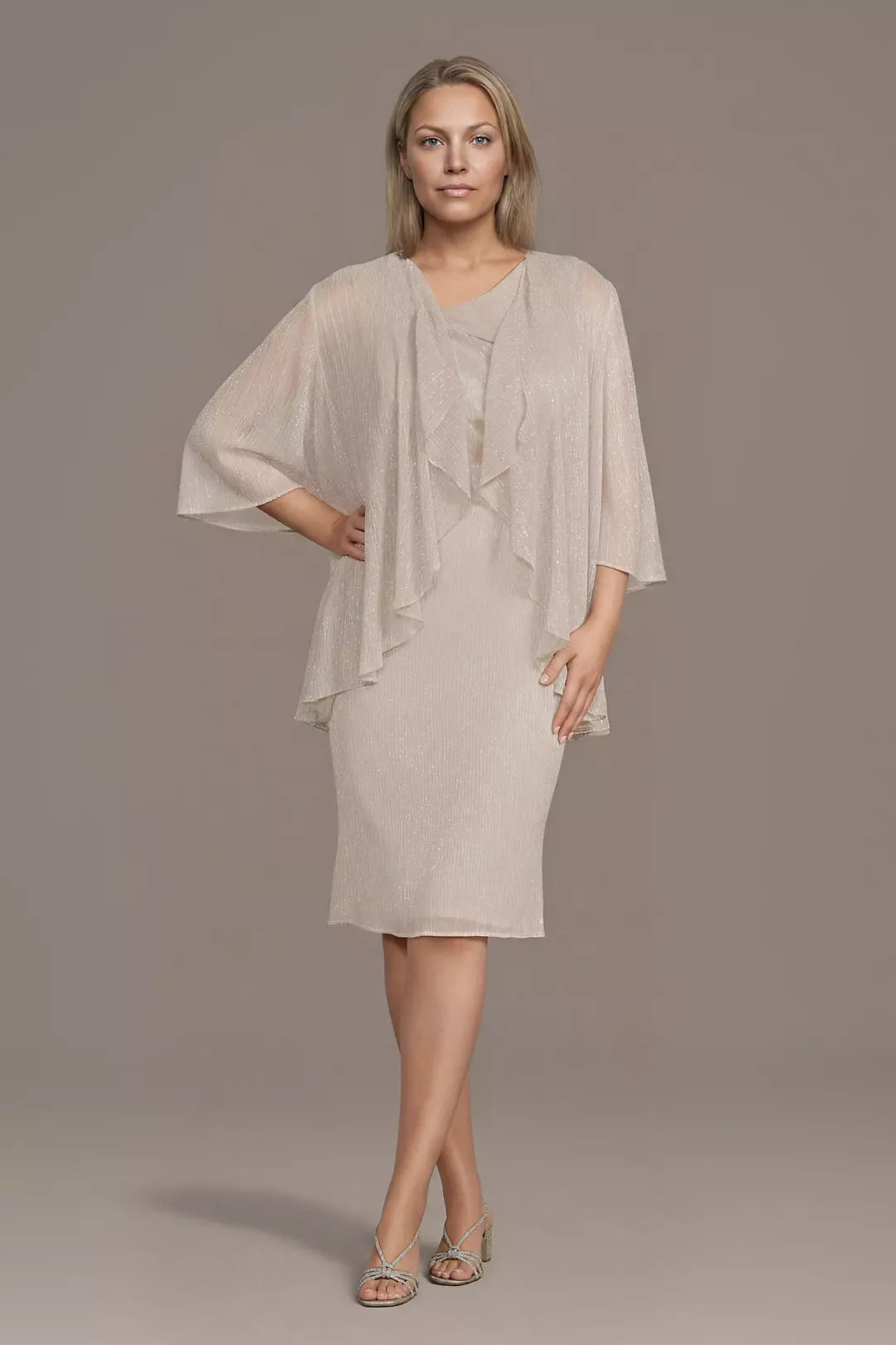 Short Metallic Three-Quarter Sleeve Jacket Dress