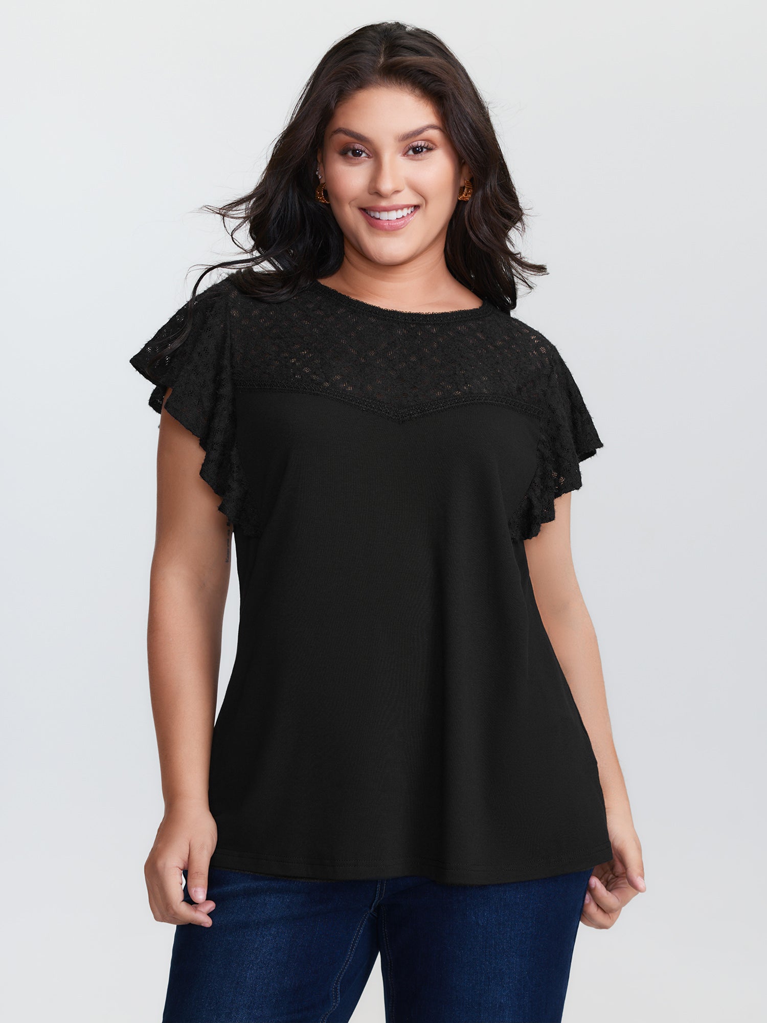 Supersoft Cut-Out Neckline Flutter Sleeve T-Shirt