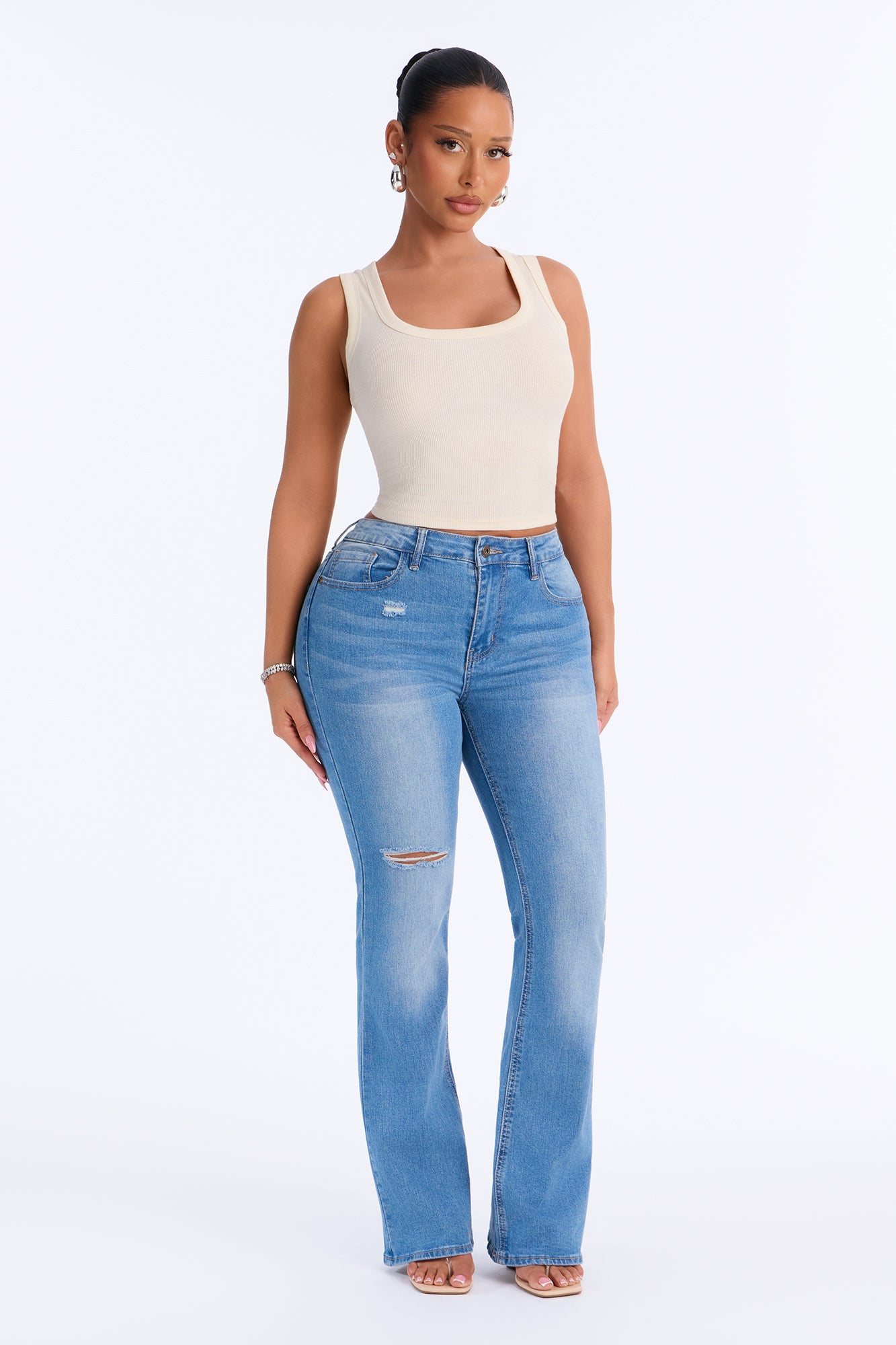 Pick Me Girl High Rise 30″ Inseam Bootcut Jeans - Light Blue Wash