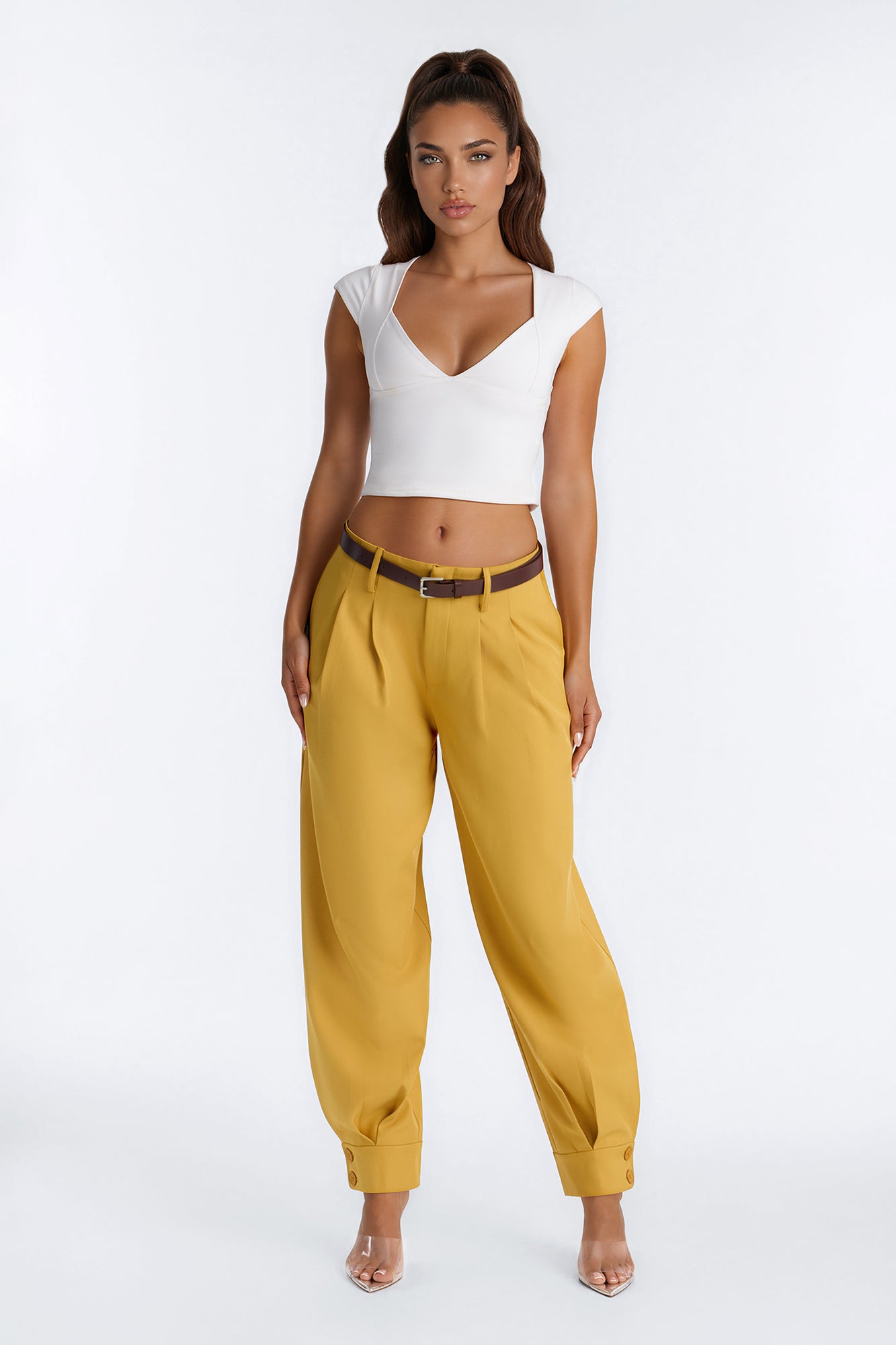 Helena Belted Trouser Pant - Mustard