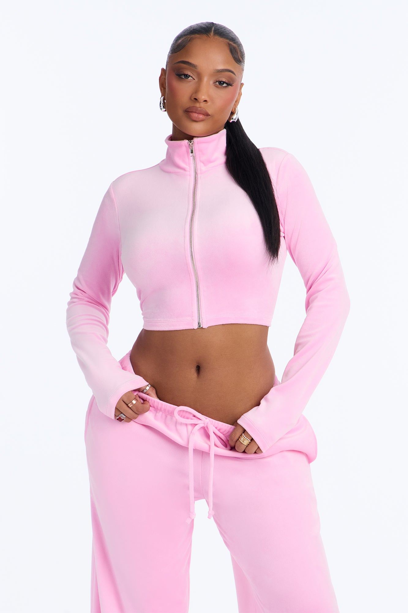 So Original Mock Neck Velour Pant Set - Pink