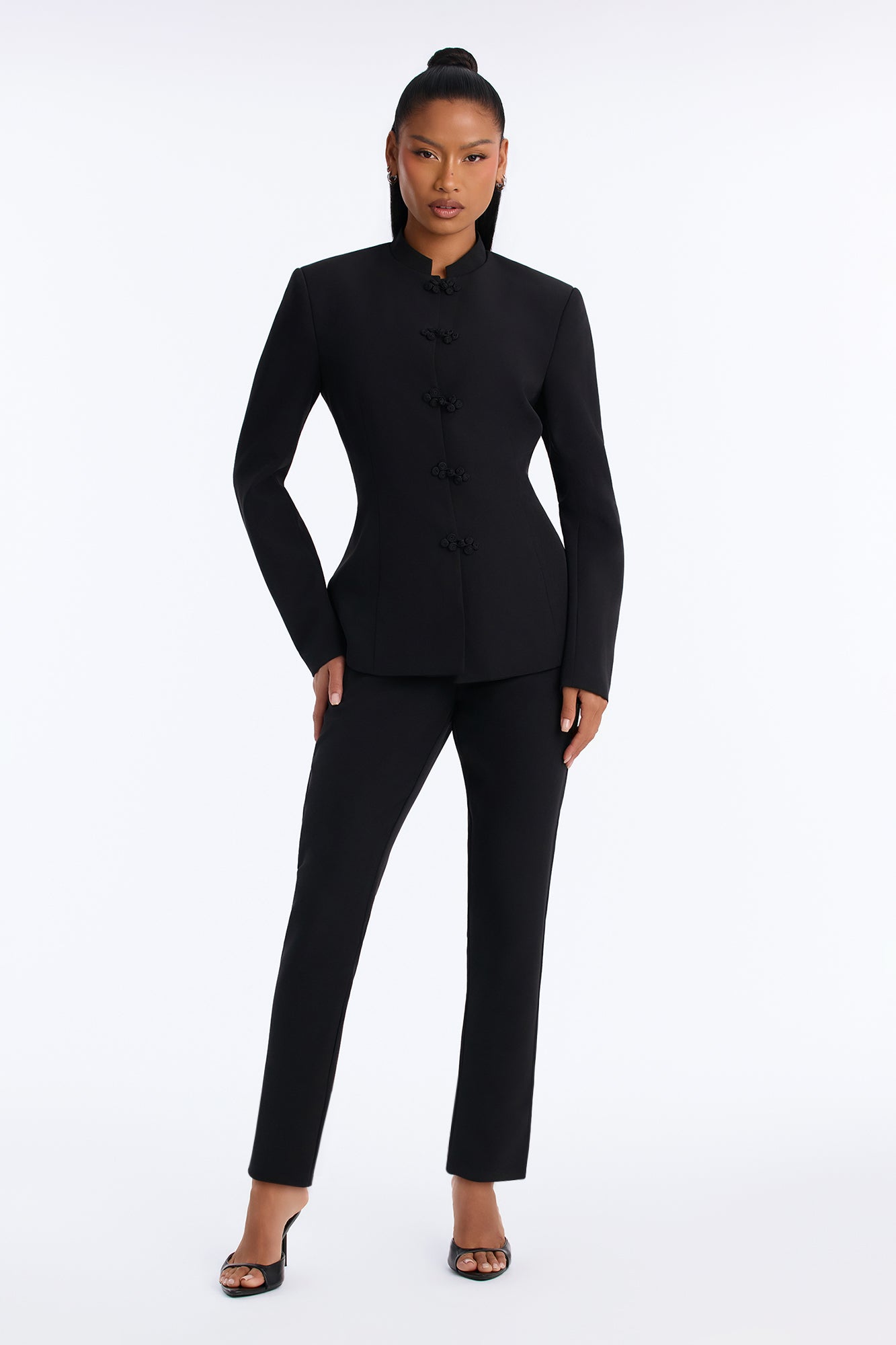 Aria Frog Clasp Cigarette Pant Set - Black