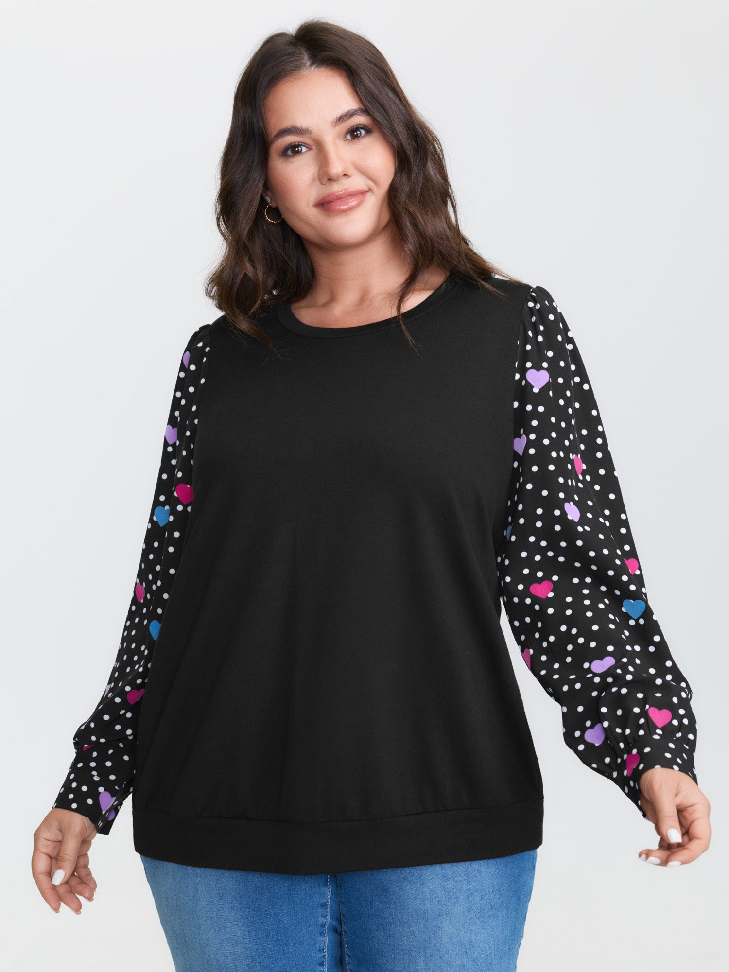 Colorful Heart Sleeve Round Neck Sweatshirt