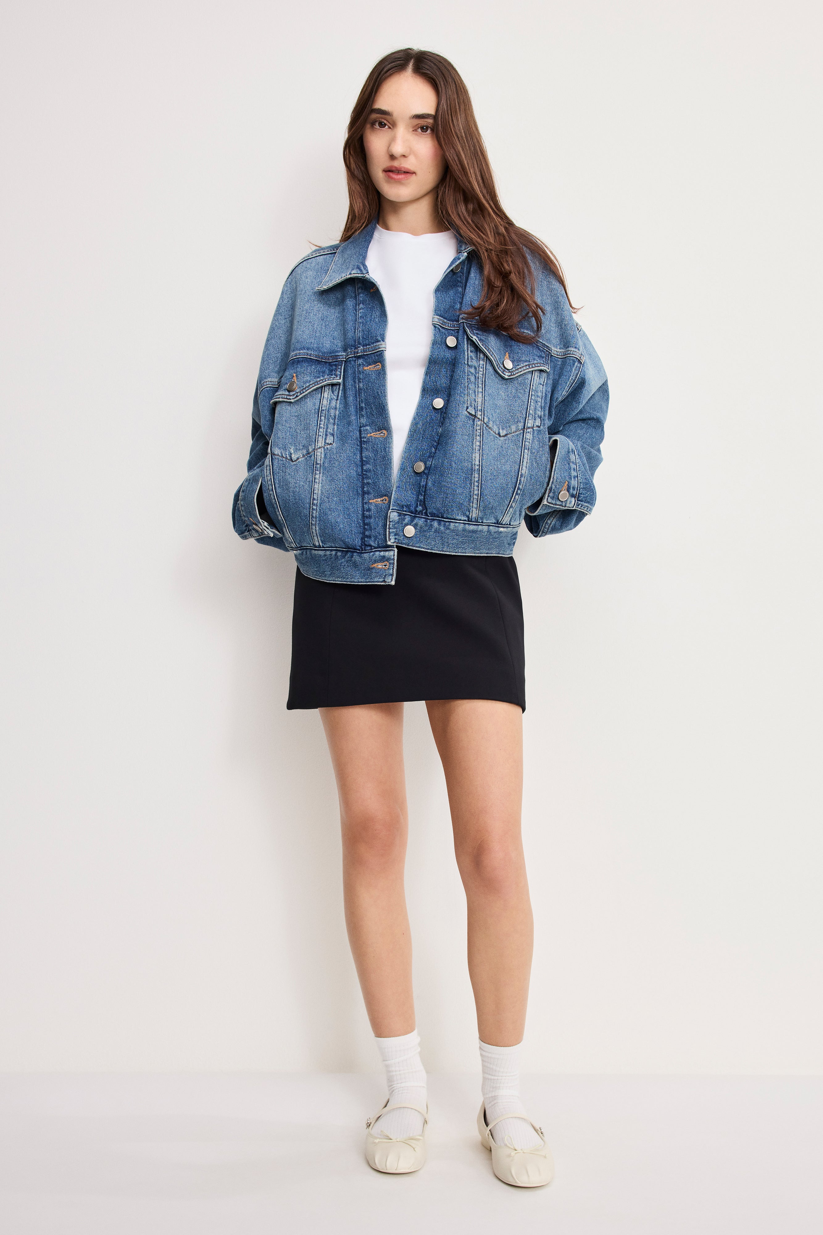 CROPPED PLEATED TRUCKER JACKET | INDIGO1100