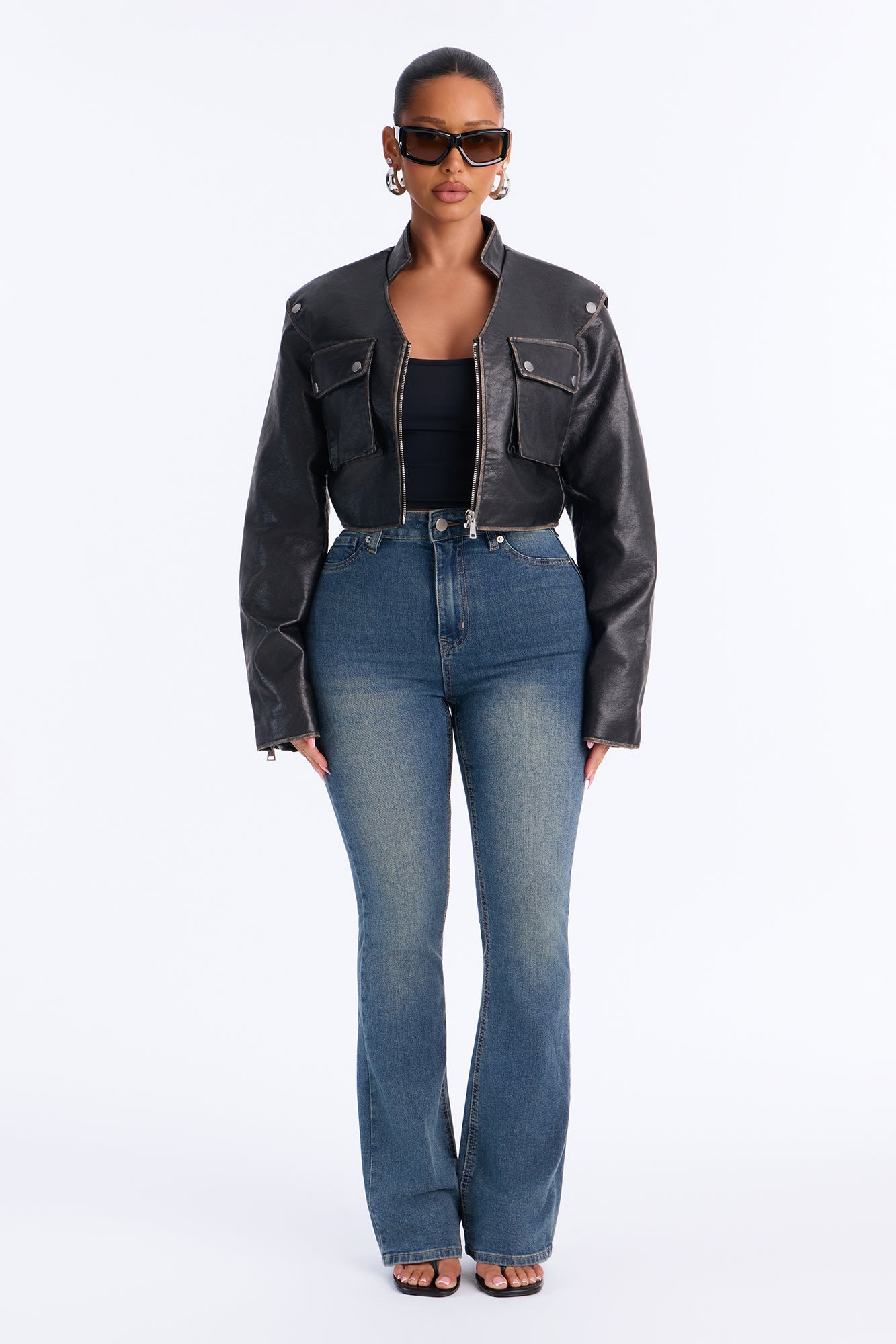 Brooklyn Faux Leather Fitted Jacket - Black Wash