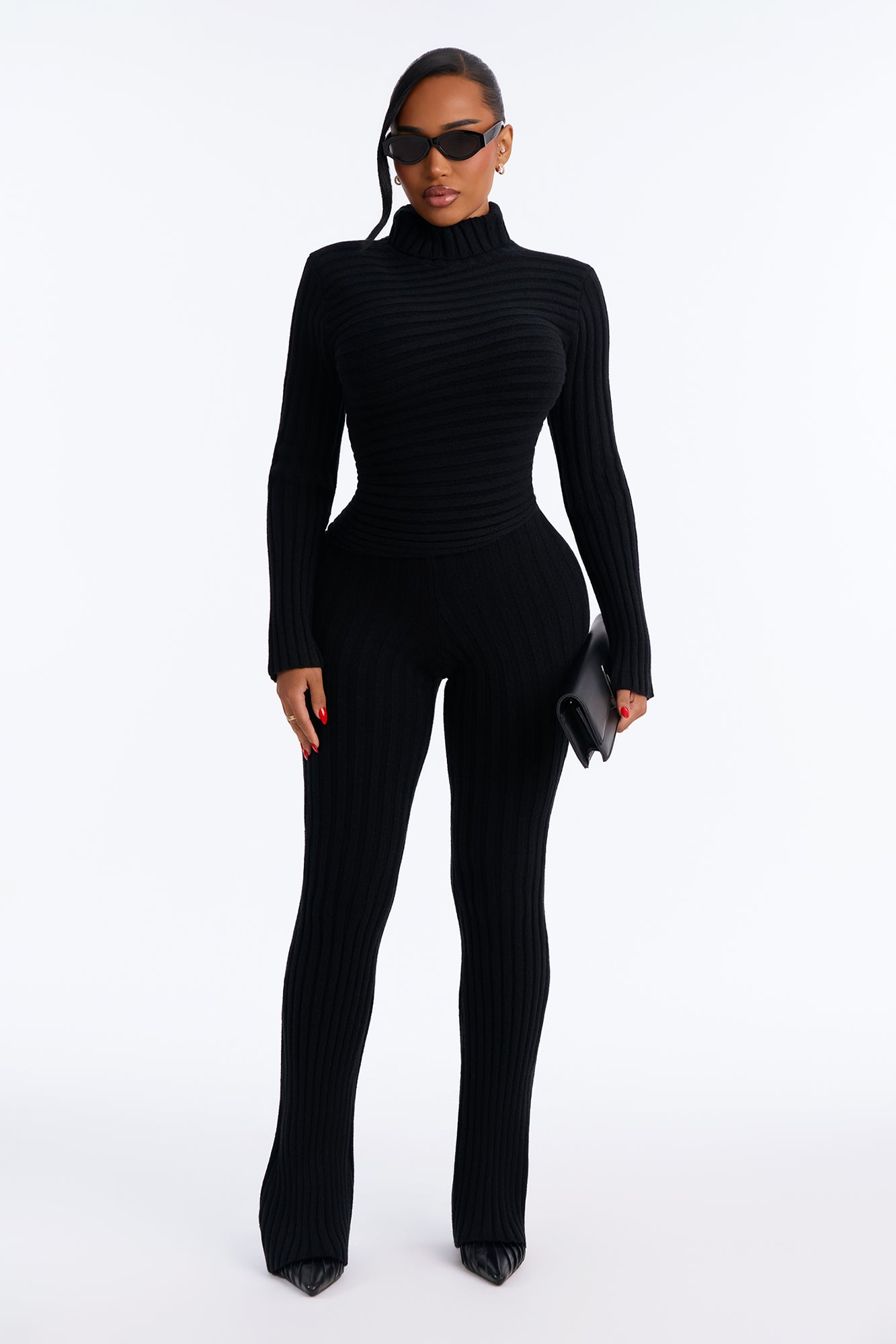 Cecilia Sweater Flare Pant Set - Black