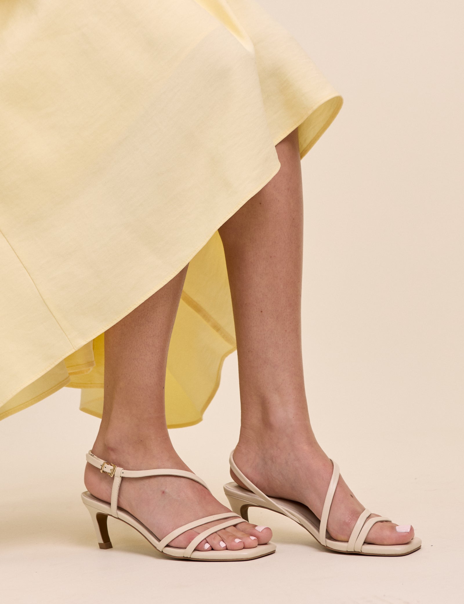 Cream Leather Strappy Kitten Heels