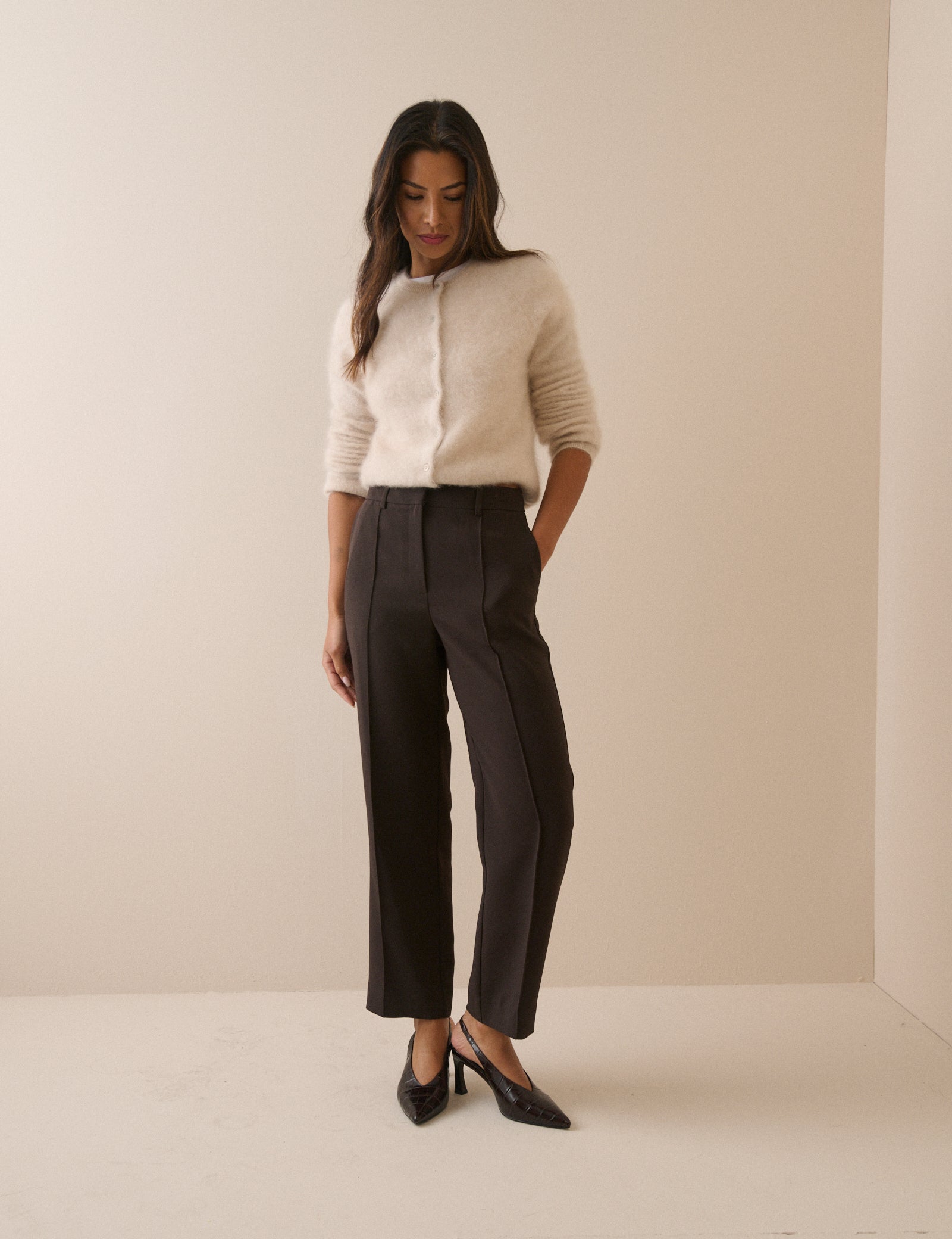 Brown Crepe Cigarette Marnie Trousers