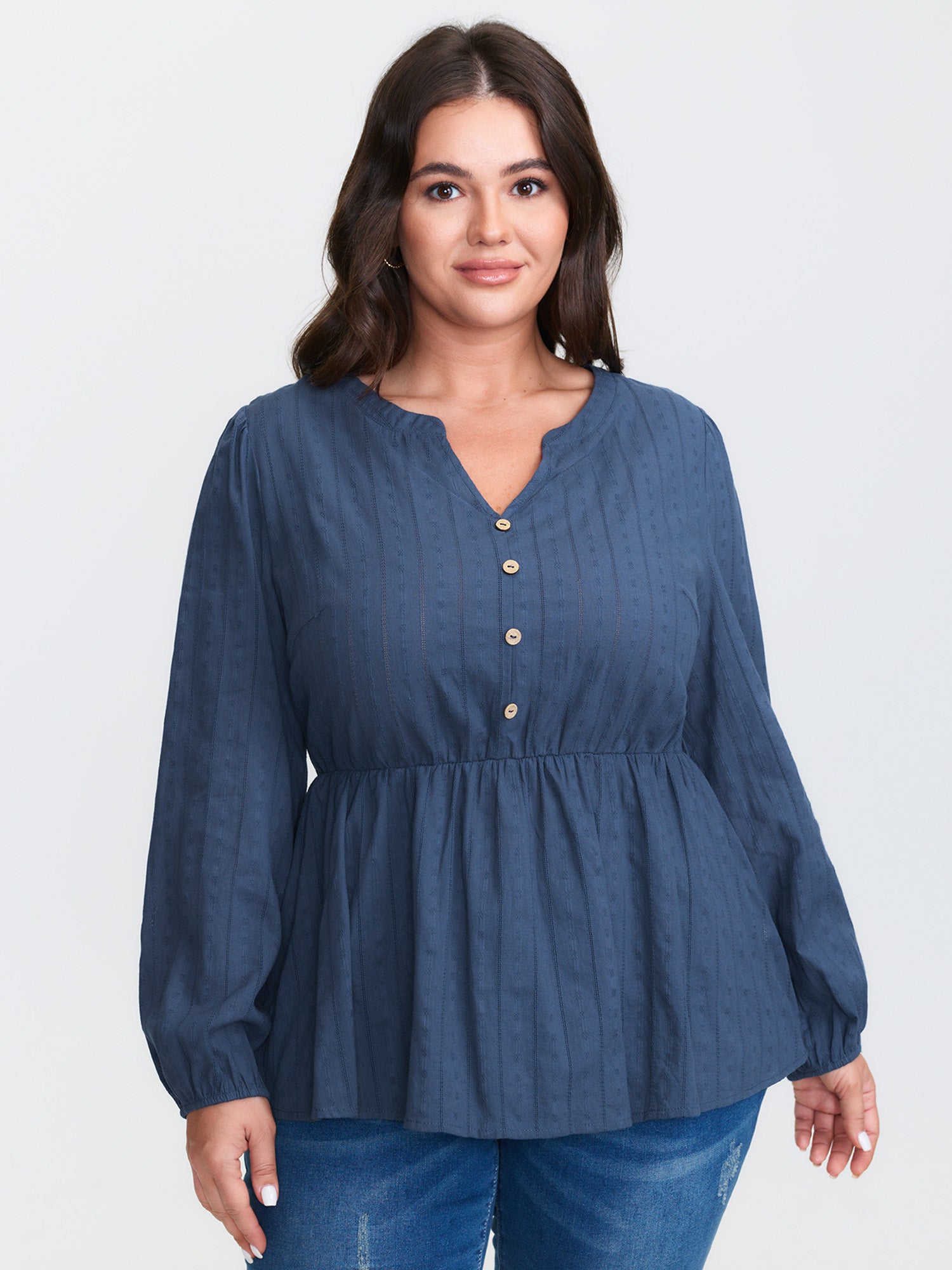 Cotton Textured Cinched-Flared Blouse