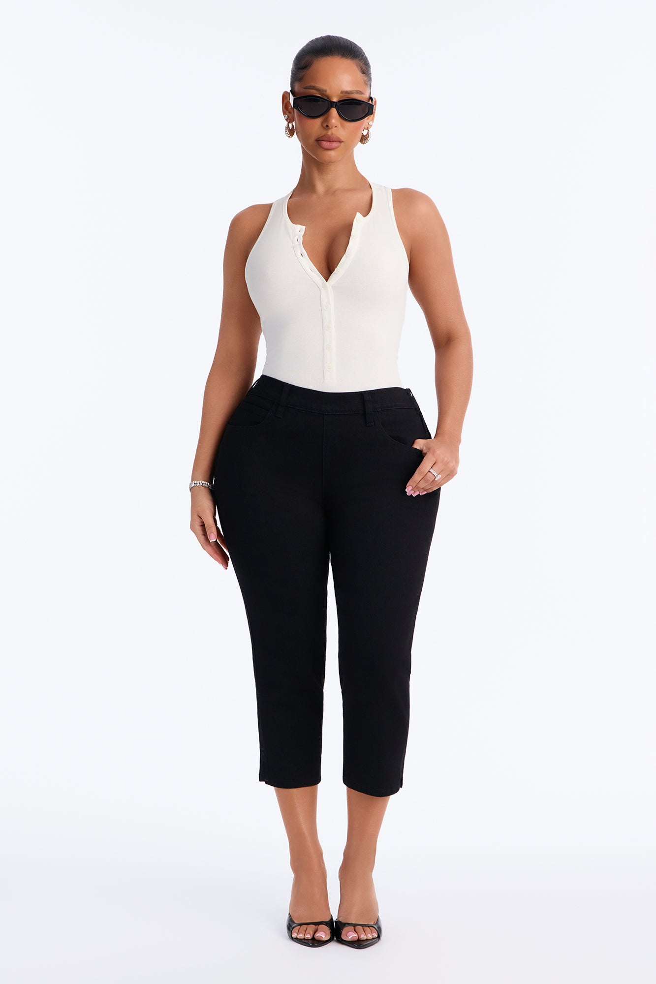 Kimmy Stretch Trouser Skinny Capri Jeans - Black