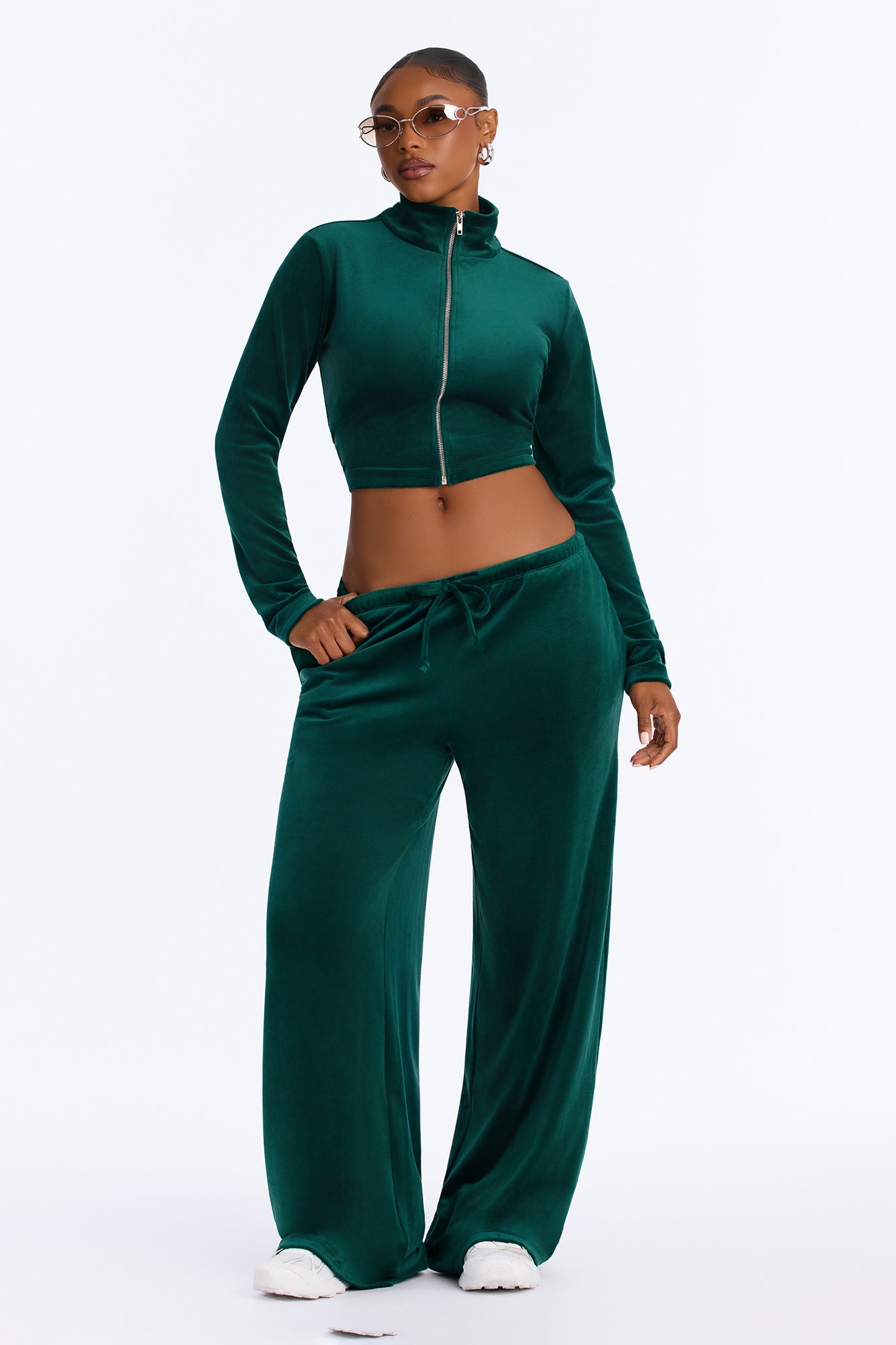 So Original Mock Neck Velour Pant Set - Hunter