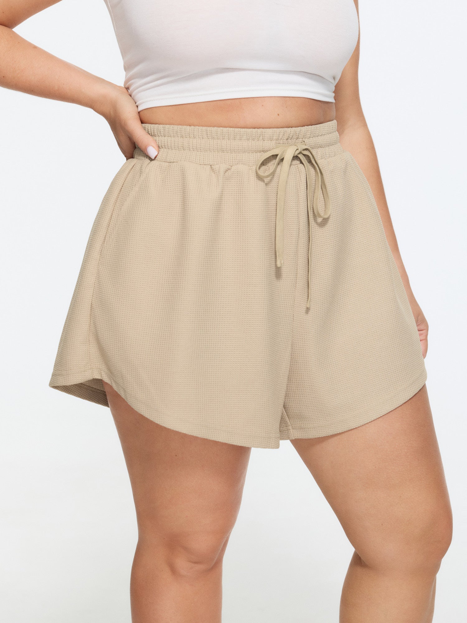 Textured Drawstring Waist Wide-Leg Shorts