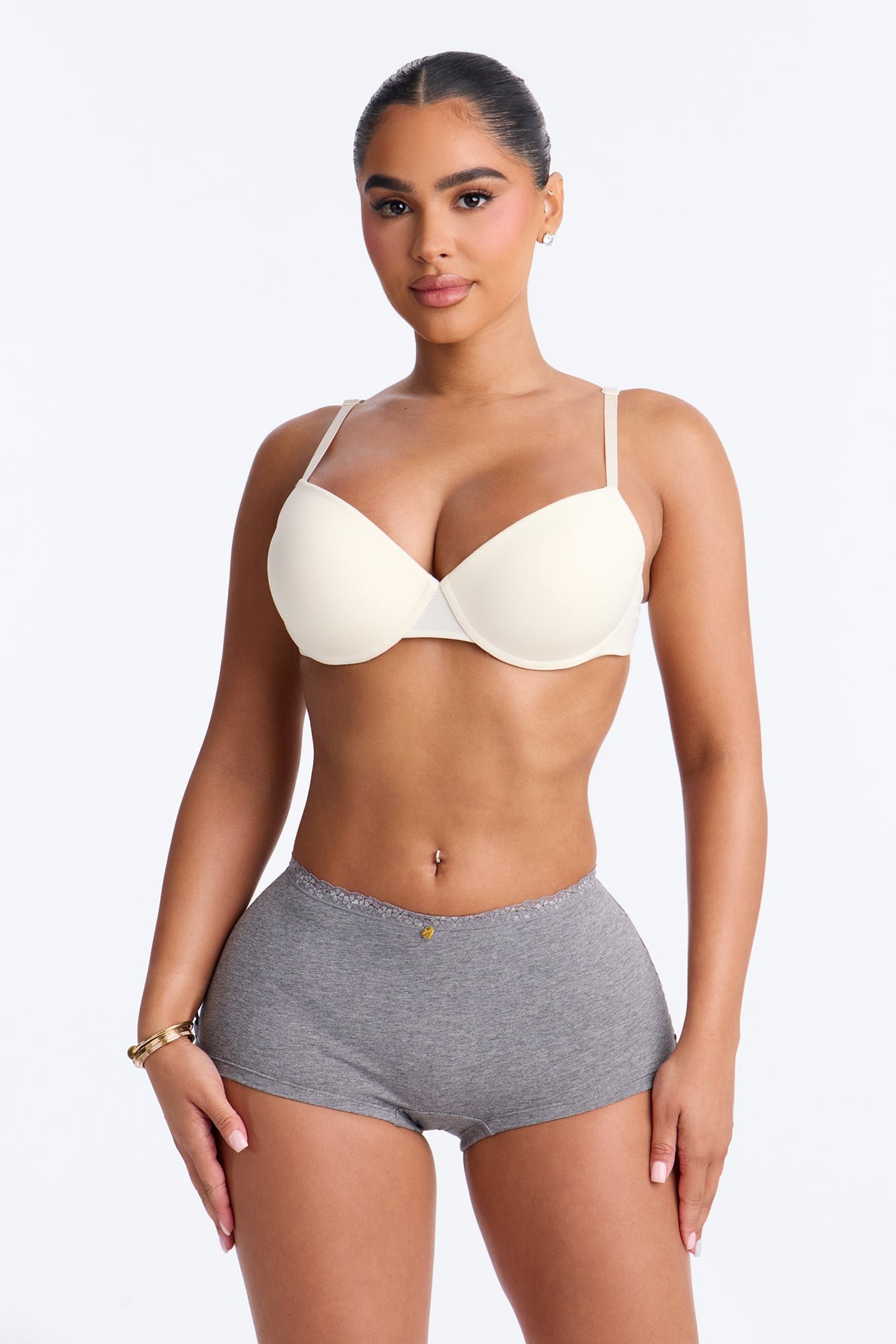 Cheeks Up Cotton Ruching Heart Charm Boyshort Panty - Dark Grey