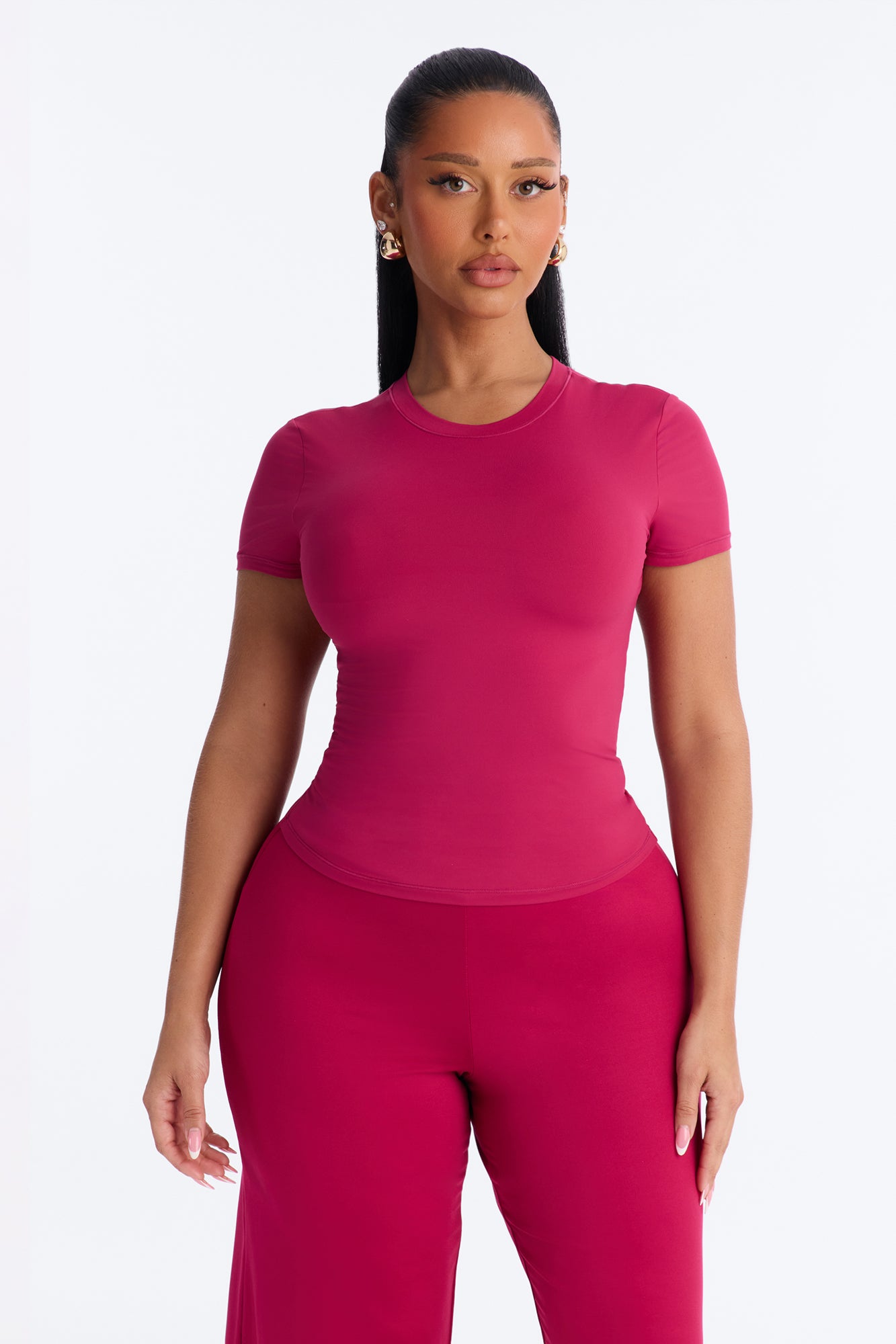 Second Skin Double Lined Short Sleeve Top - Raspberry