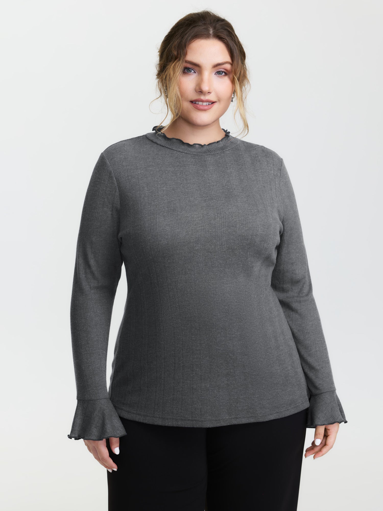 Scalloped Trim High Neck Fitted T-Shirt