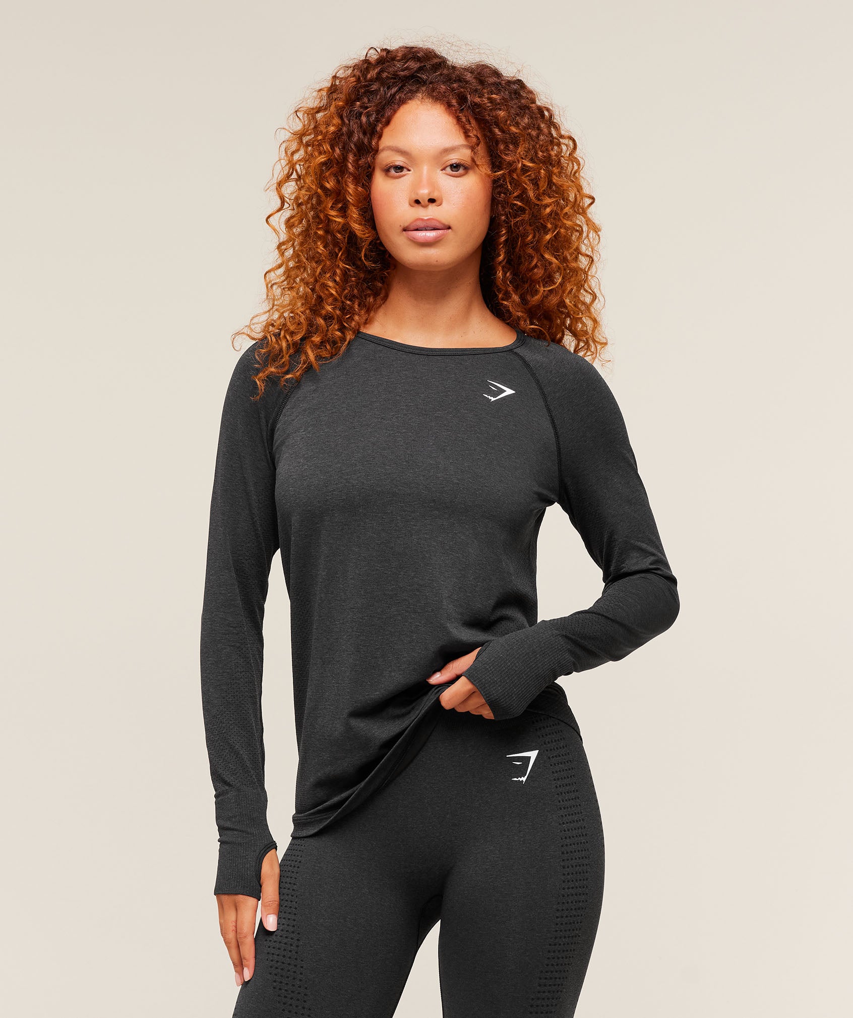 Gymshark Vital Seamless 2.0 Light Long Sleeve Top - Black Marl