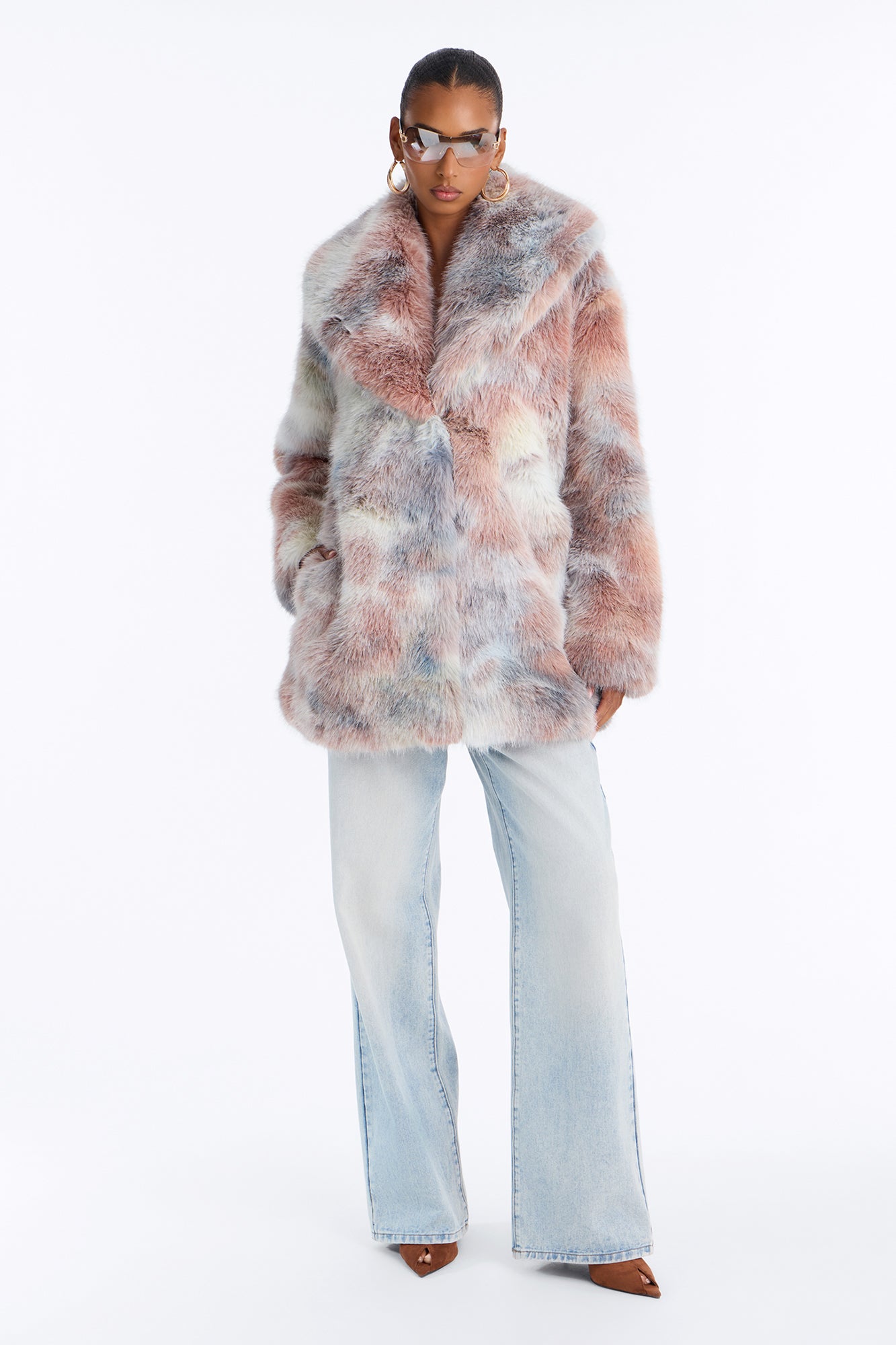 Olly Faux Fur Oversized Coat - Multi Color