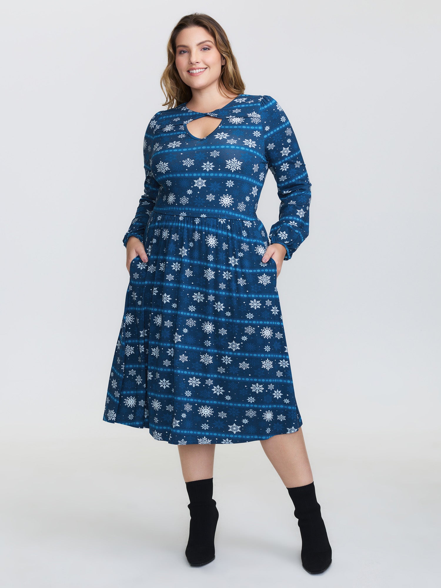 Happy Holidays Neck Cut-Out Midi Dress