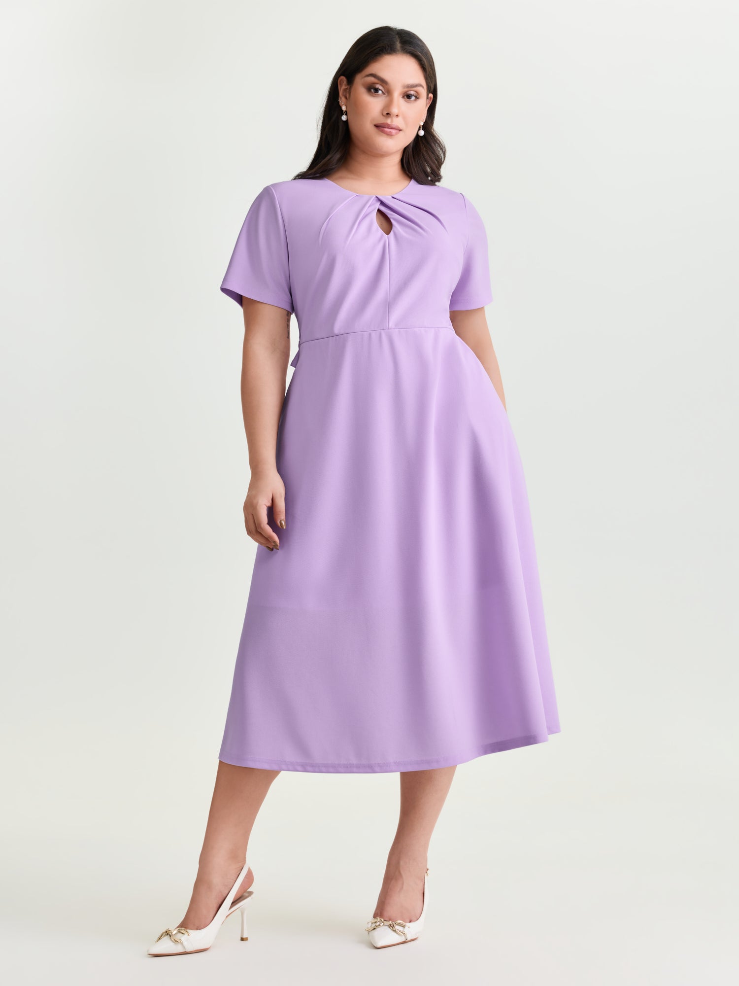 Stretchy Keyhole Neckline Fit And Flare Midi Dress